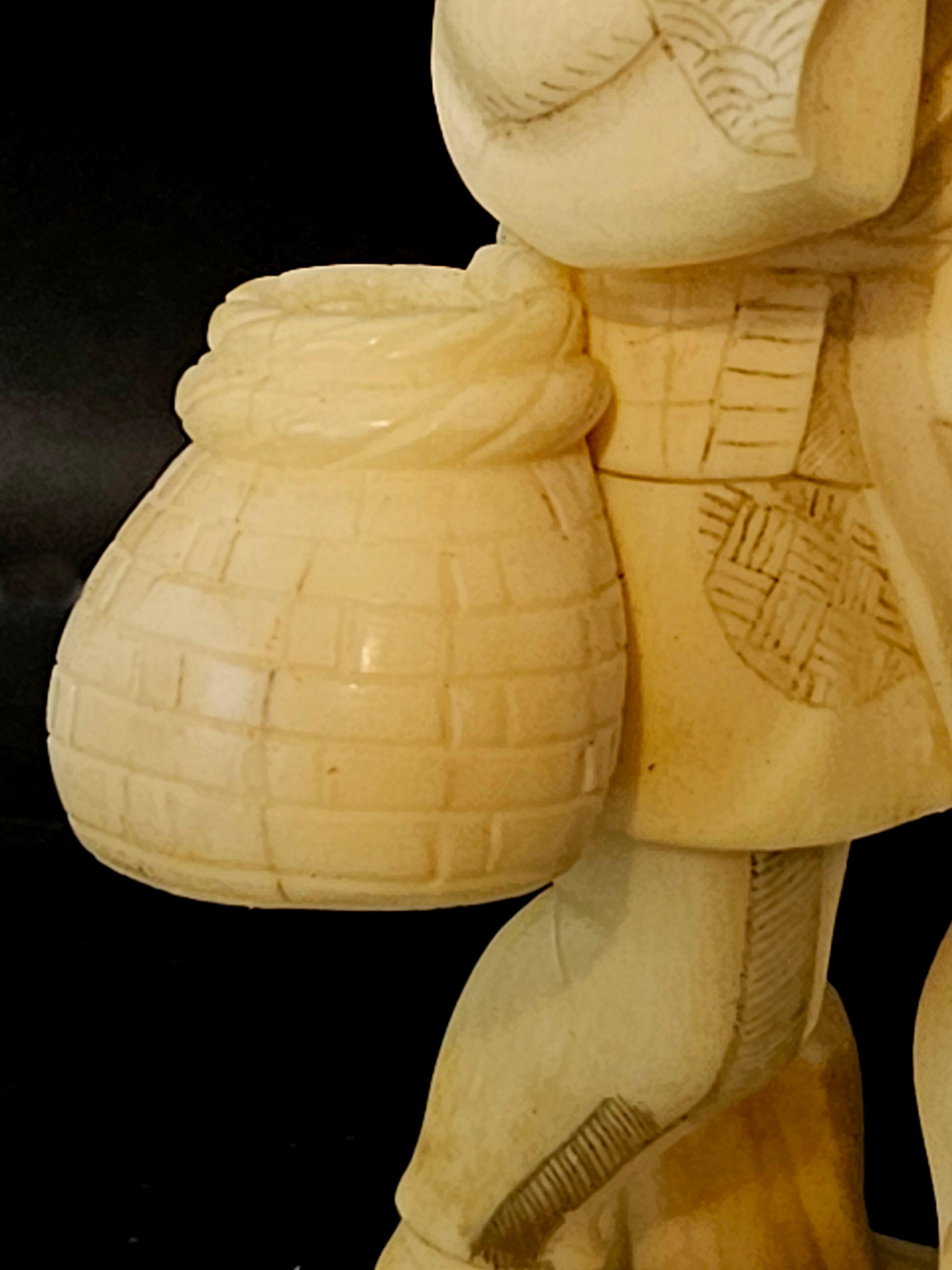 Ivory Japan Carved Okimono Group Of A Goose and Its Seller, 1890 Meiji  For Sale