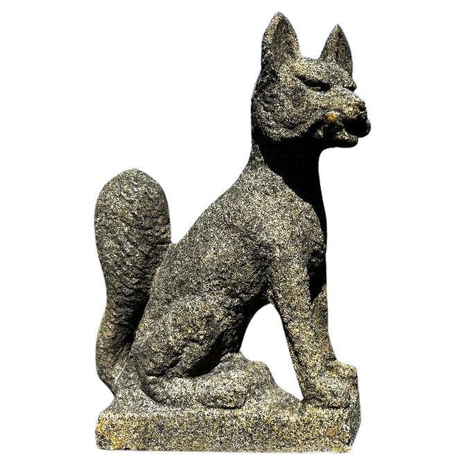 Japan Rare Hand Carved Stone Inari Fox Kitsune, Old Inari Shrine 3
