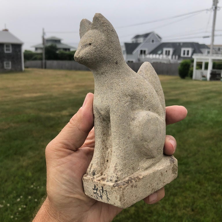 Japan Rare Hand Carved Stone Inari Fox Kitsune, Old Inari Shrine at