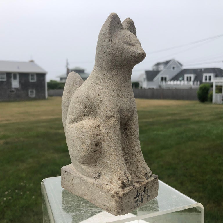 Japan Rare Hand Carved Stone Inari Fox Kitsune, Old Inari Shrine at