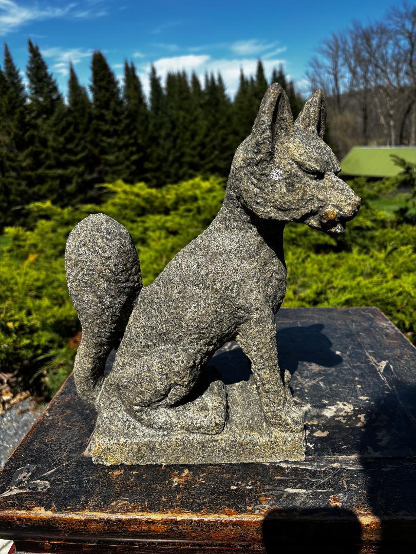 Japanese Japan Rare Hand Carved Stone Inari Fox Kitsune, Old Inari Shrine For Sale