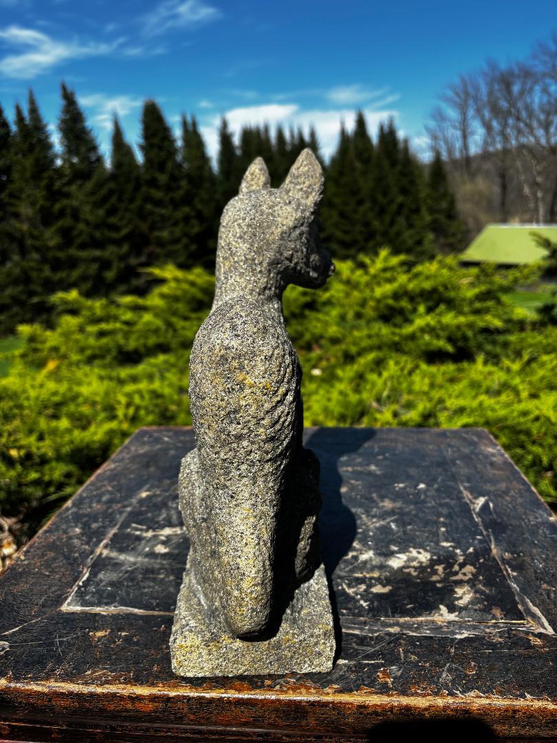 Hand-Carved Japan Rare Hand Carved Stone Inari Fox Kitsune, Old Inari Shrine