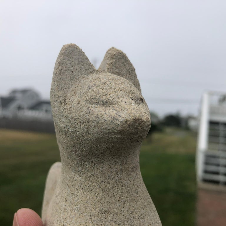 Japan Rare Hand Carved Stone Inari Fox Kitsune, Old Inari Shrine at