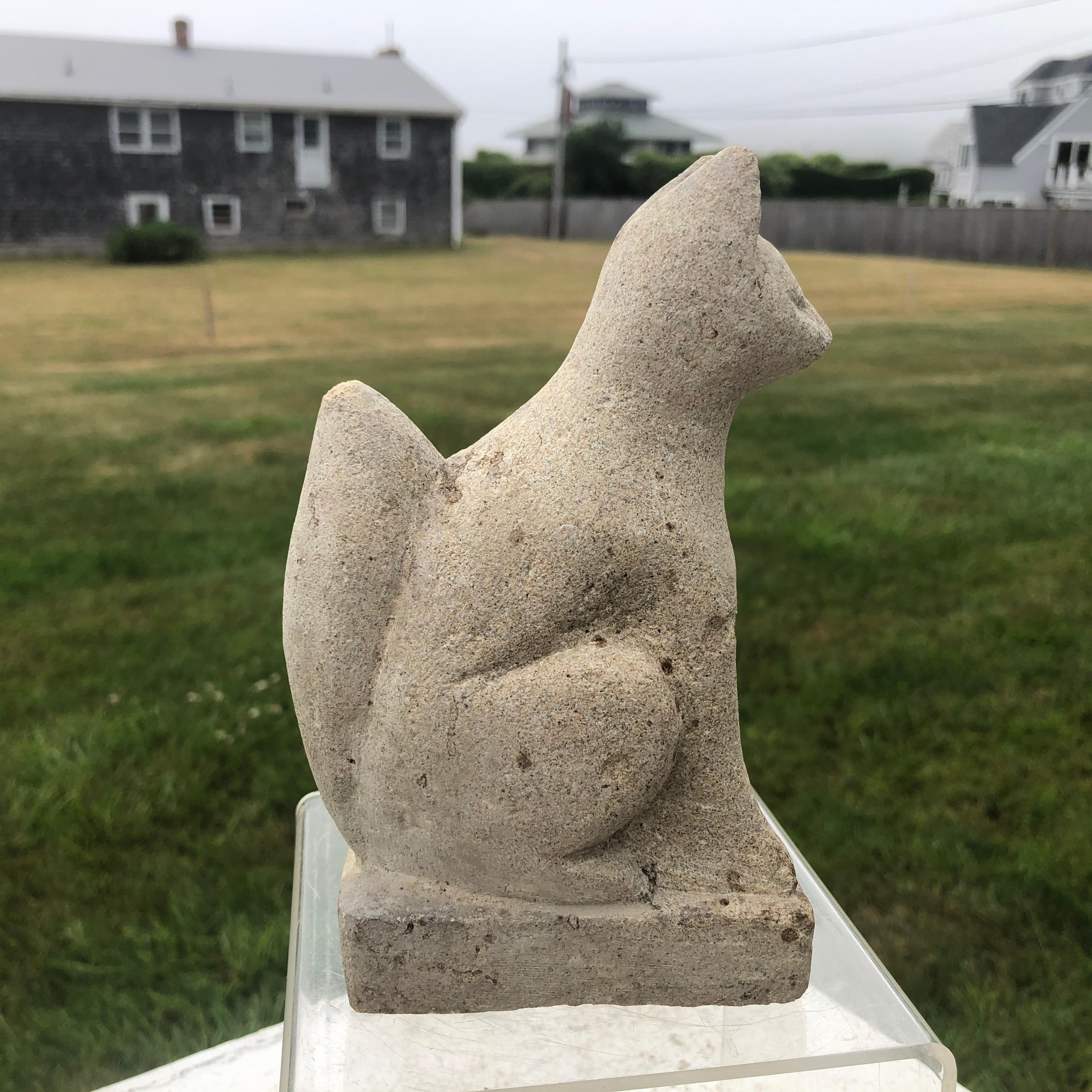 Hand-Carved Japan Rare Hand Carved Stone Inari Fox Kitsune, Old Inari Shrine
