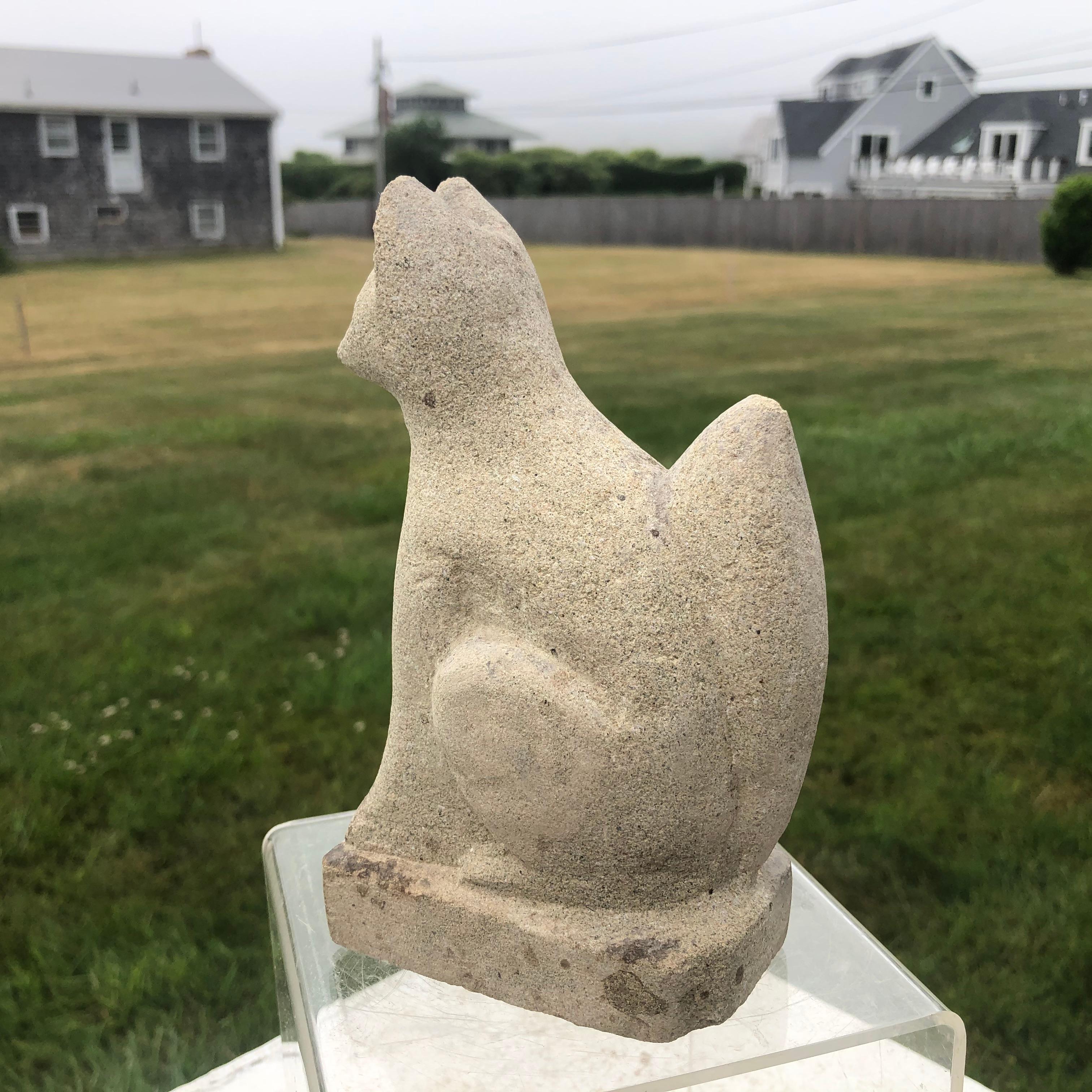 Japan Rare Hand Carved Stone Inari Fox Kitsune, Old Inari Shrine In Good Condition In South Burlington, VT