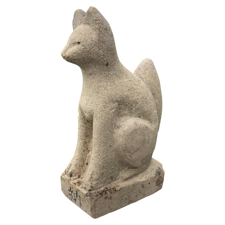 Japan Rare Hand Carved Stone Inari Fox Kitsune, Old Inari Shrine at