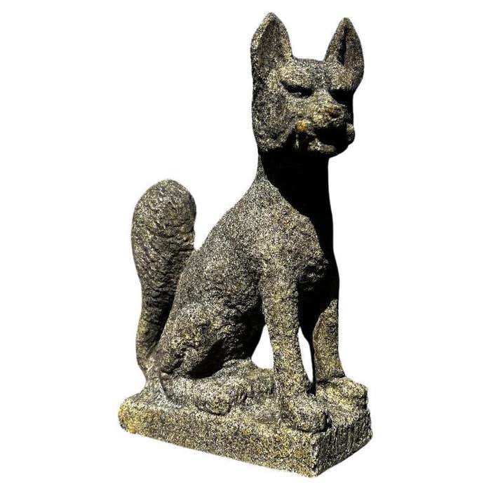 Stone Inari Statue Japan Rare Hand Carved Stone Inari Fox Kitsune, Old Inari Shrine at 1stDibs