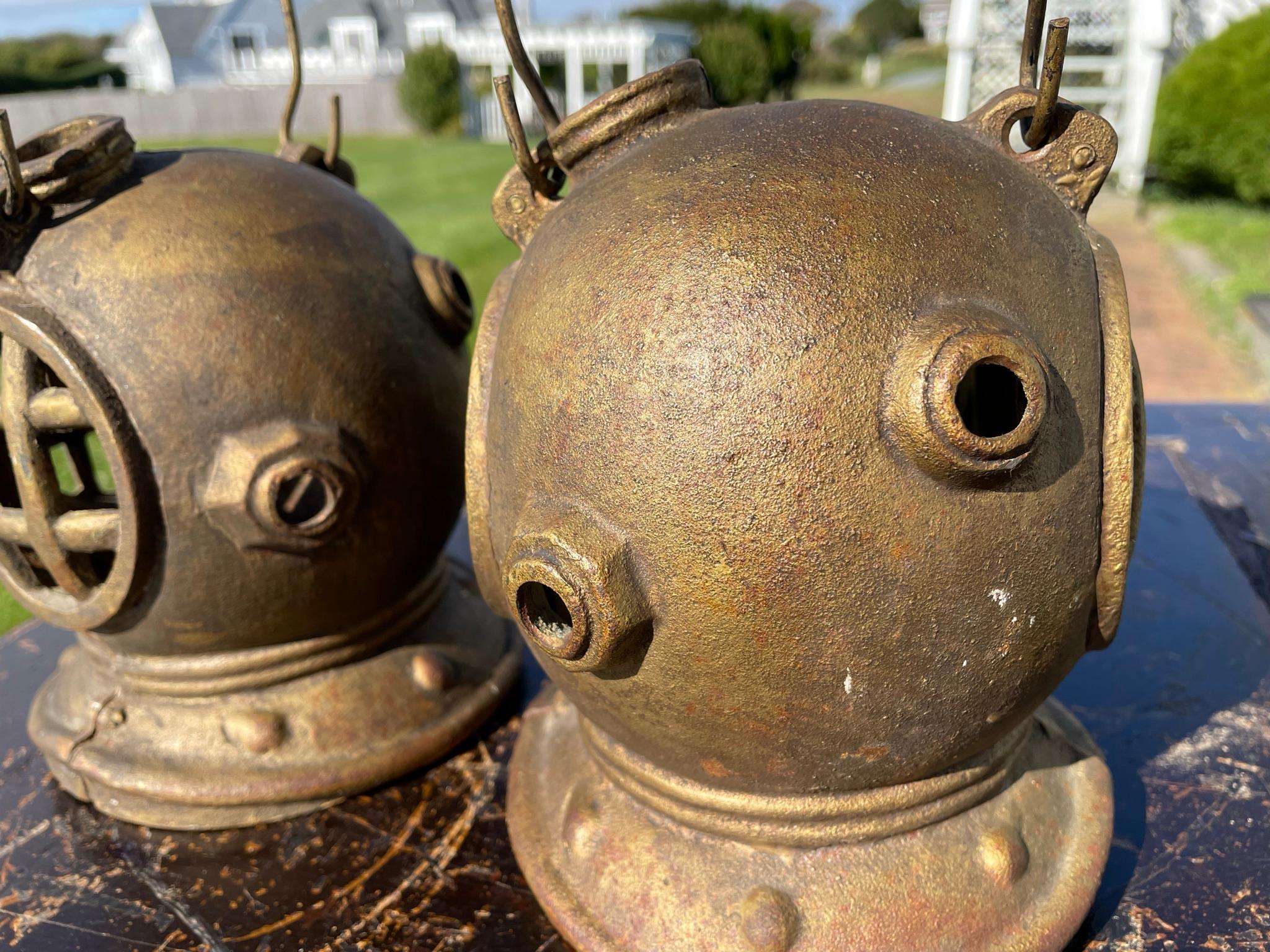 Japan Rare Matching Pair Old Nautical Diving Helmet Lanterns 6