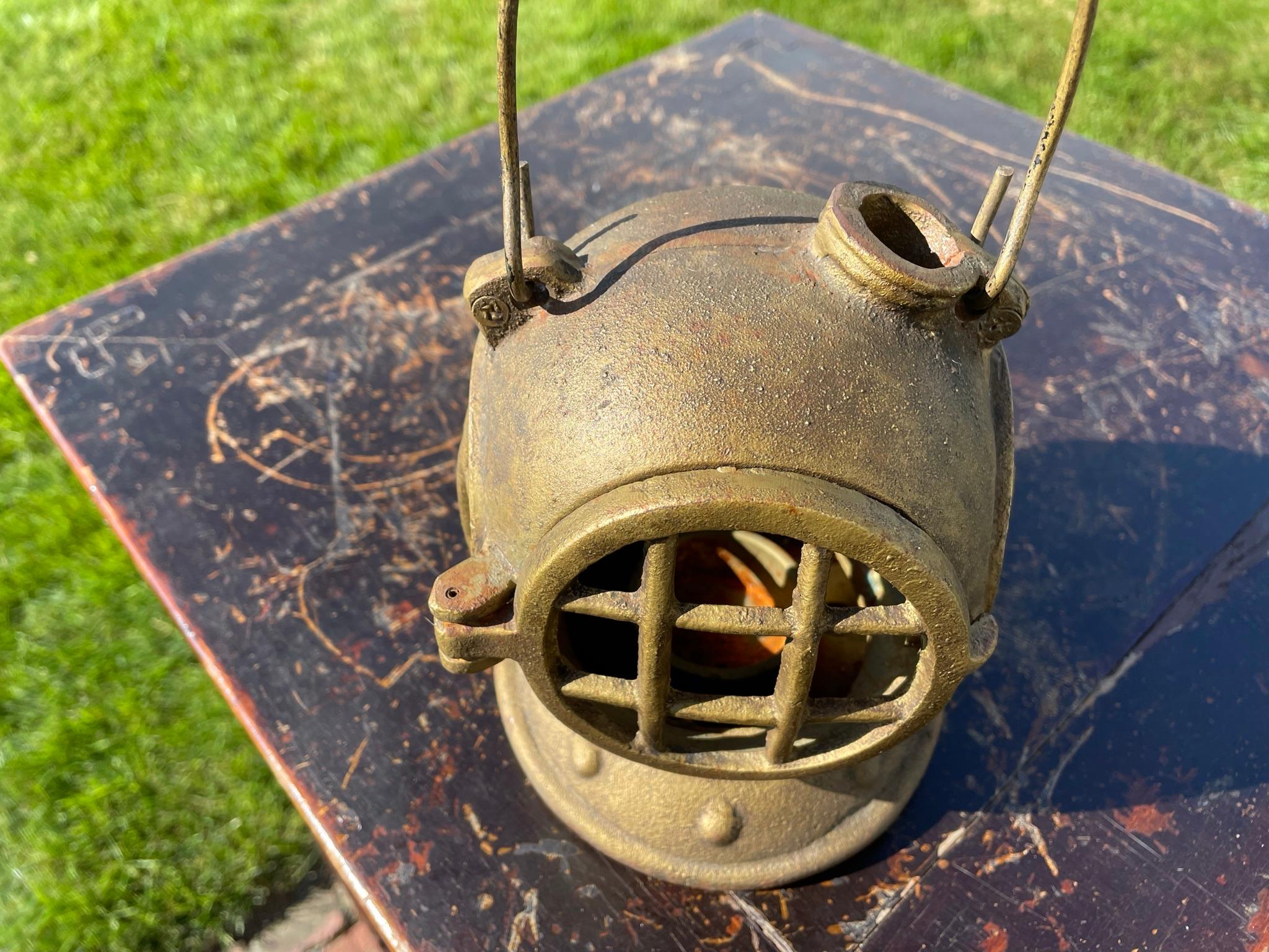 Japan Rare Matching Pair Old Nautical Diving Helmet Lanterns 7