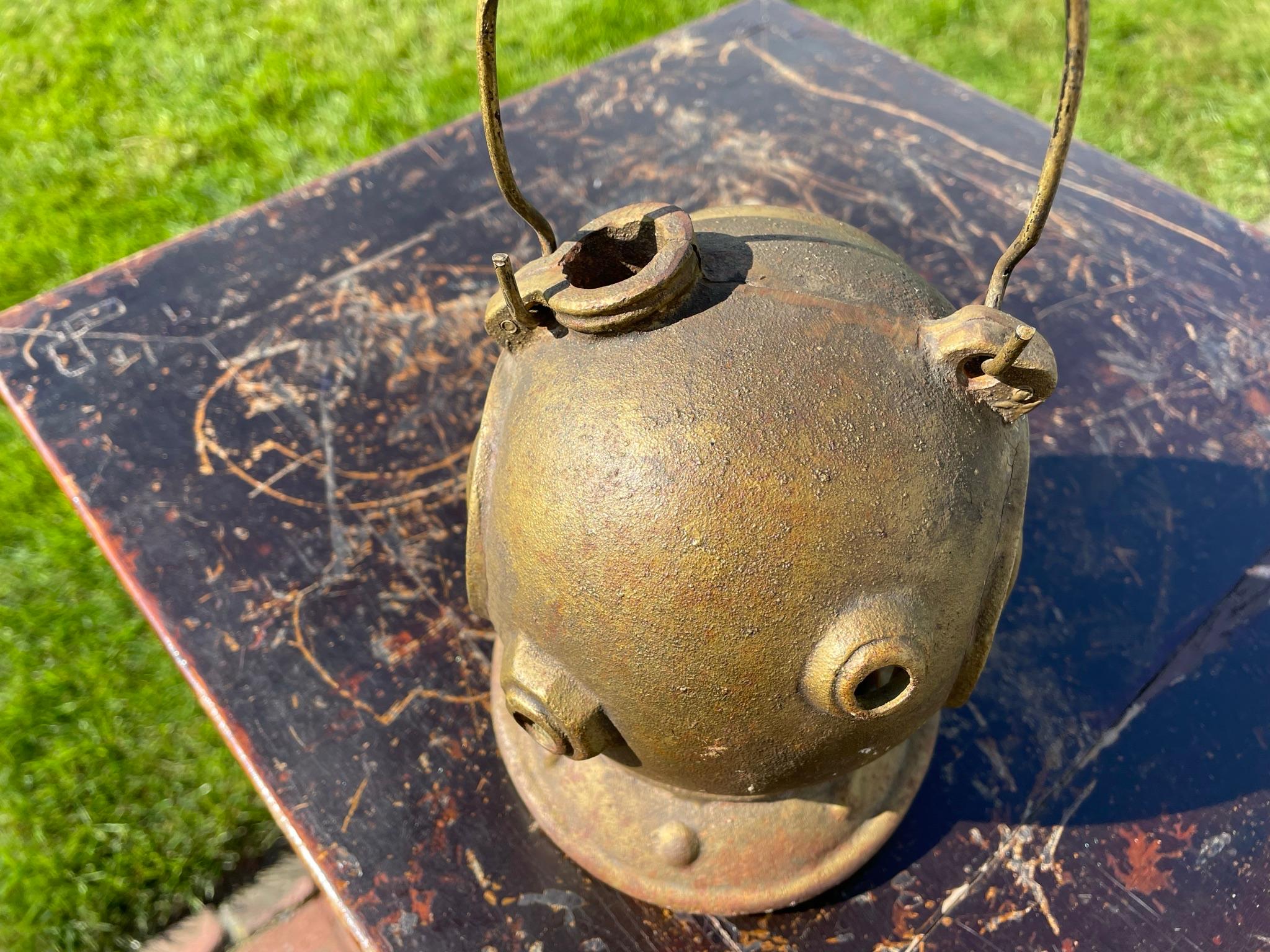 Japan Rare Matching Pair Old Nautical Diving Helmet Lanterns 8