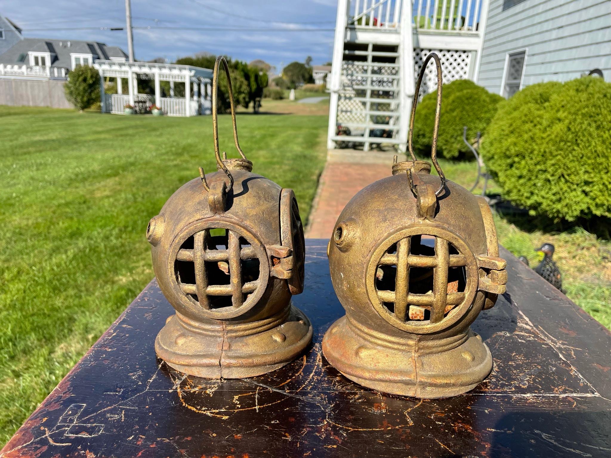 Japanese Japan Rare Matching Pair Old Nautical Diving Helmet Lanterns