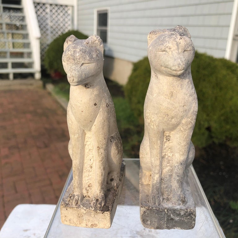 Japan Rare Pair of Hand Carved Stone Inari Fox Kitsune, Old Inari