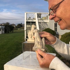 Japan Rare Pair of Hand Carved Stone Inari Fox Kitsune, Old Inari Shrine