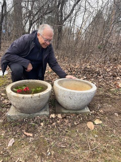 Japan Pair Big Round Antique Stone Water Basin Planters Tsukubai
