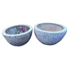 Japan Pair Big Round Antique Stone Water Basin Planters Tsukubai