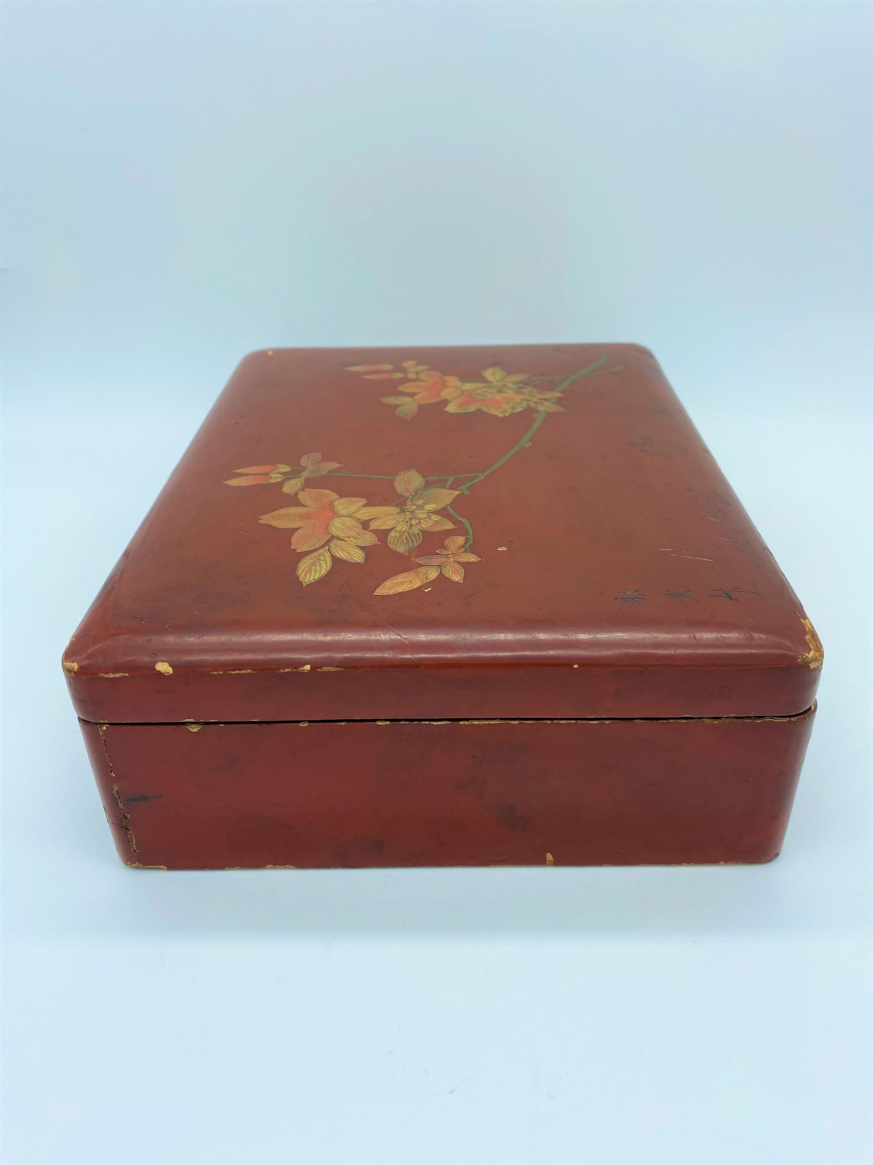 Wood Japan Red Lacquered Box 19th Century For Sale