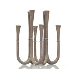 Japan Rustic Eight Candleholder Candelabra Sweeping Elegance Sculpted Iron 1970s