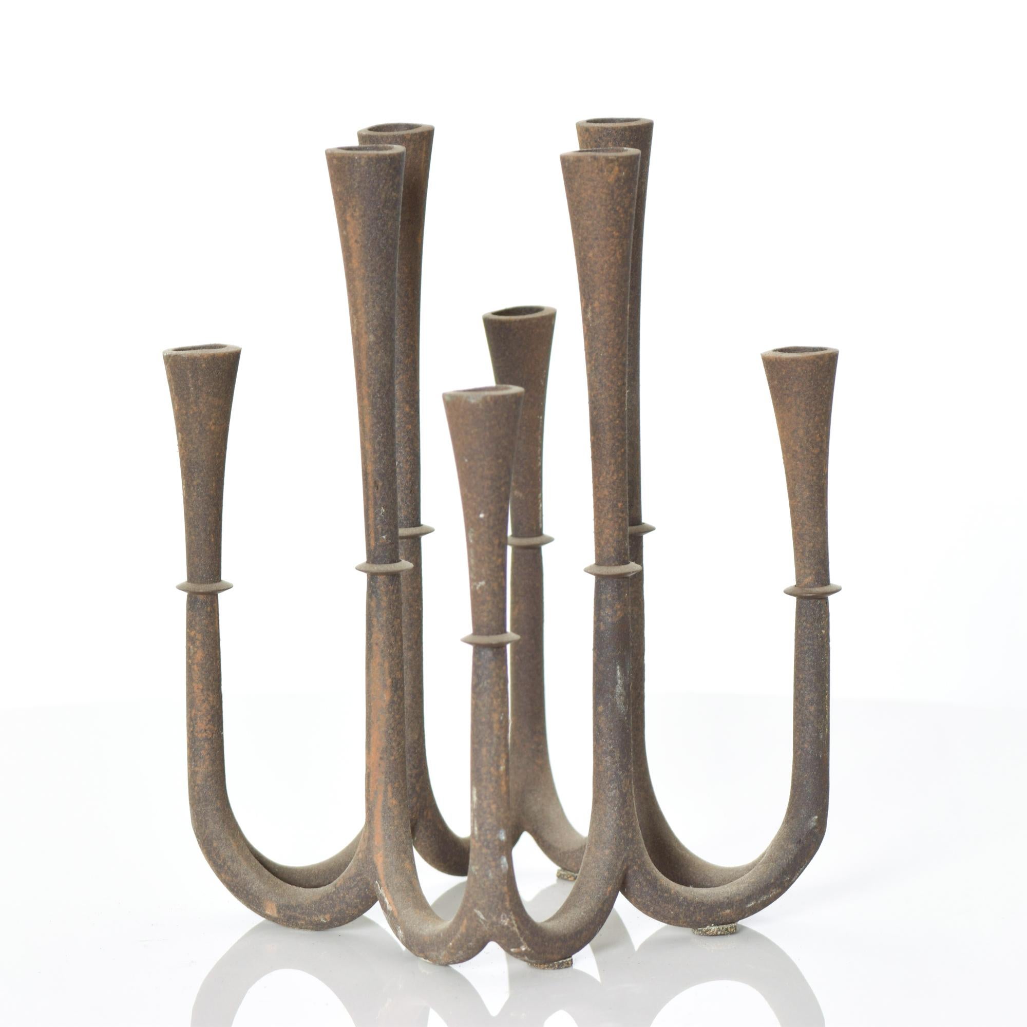 Japan Rustic Eight Candleholder Candelabra Sweeping Elegance Sculpted Iron 1970s 2