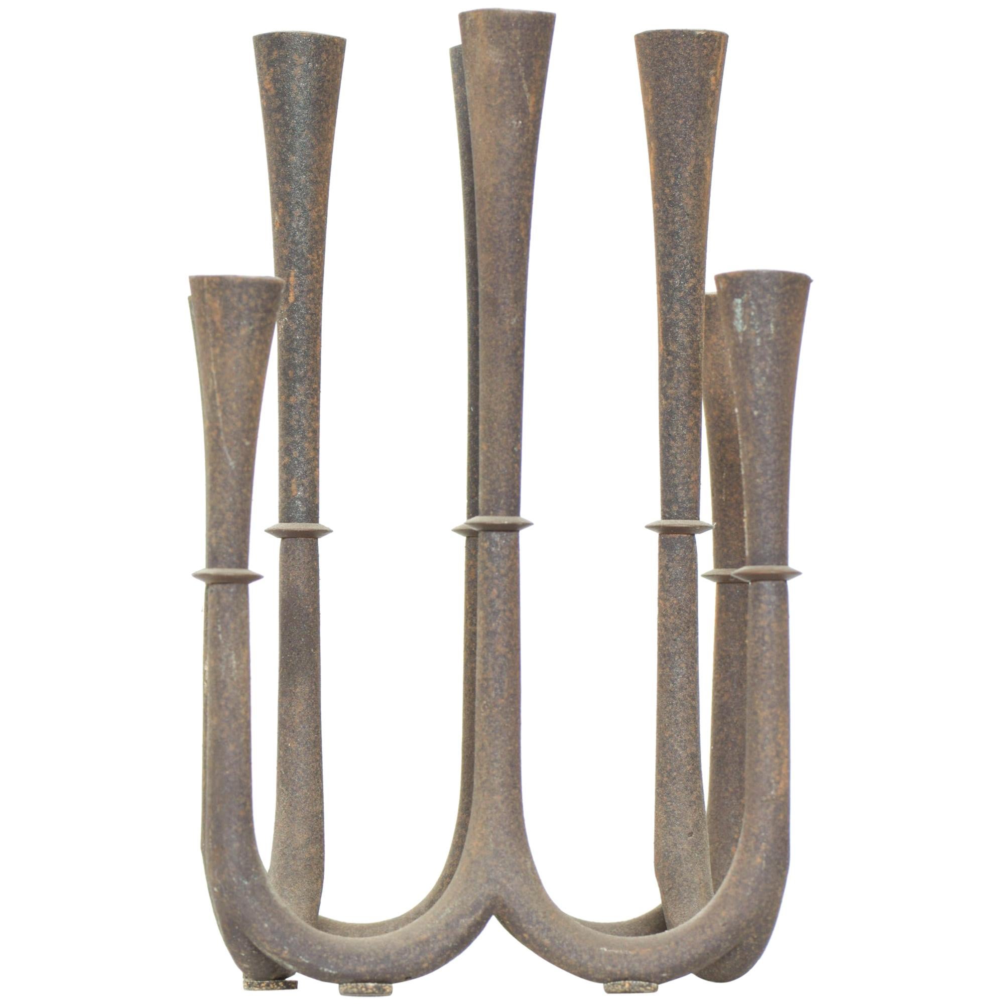 Japan Rustic Eight Candleholder Candelabra Sweeping Elegance Sculpted Iron 1970s