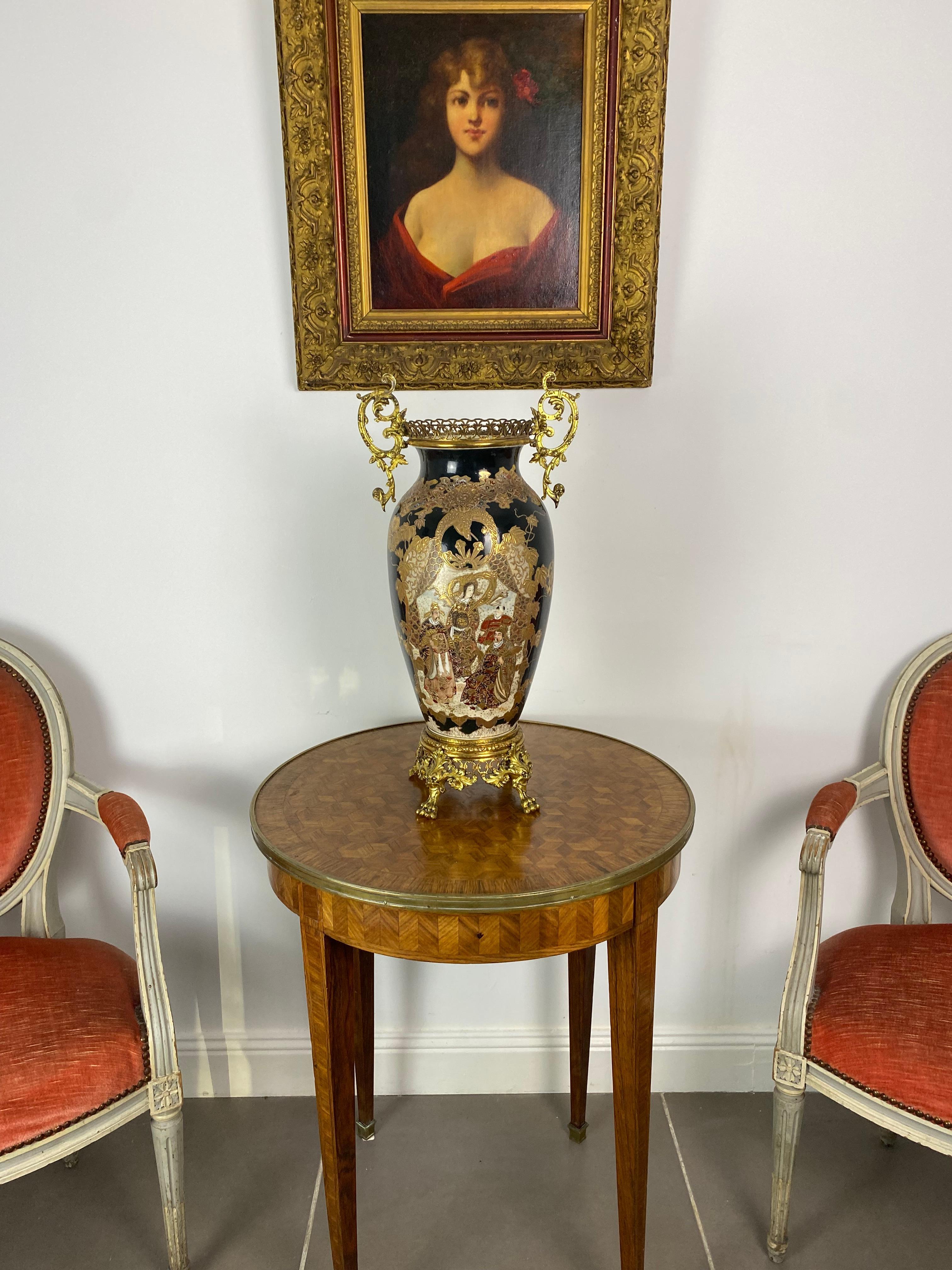 Japan Satsuma Porcelain Vase and Golden Metal 19th Century For Sale 4