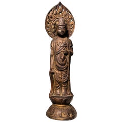 Japan Serene Faced Gilt Cast Copper Alloy Figure of Kannon