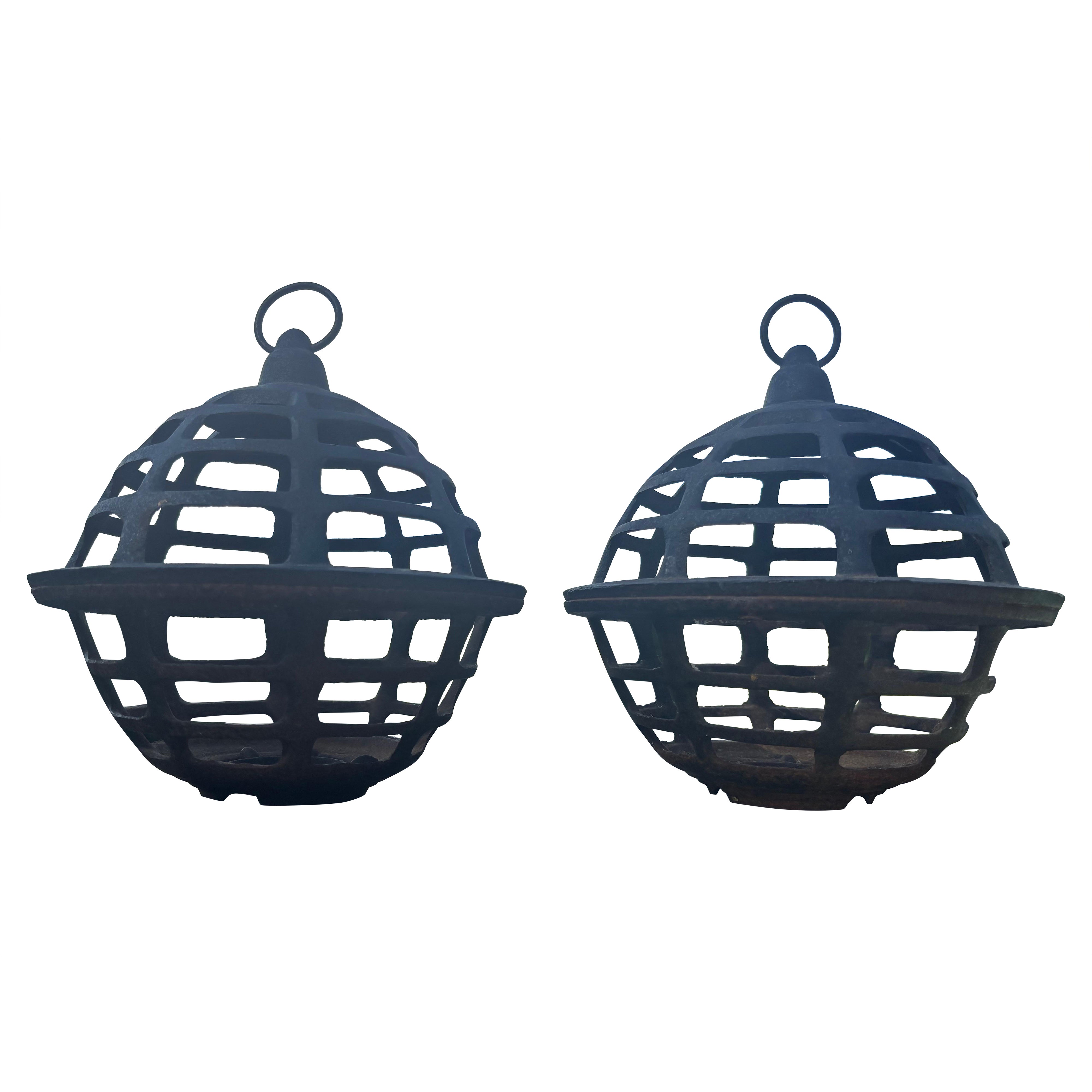 Japan Set Two Antique Orb Lanterns, Rare Find