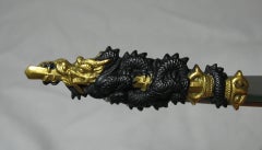 Japón Shakudo Espada Dragón Gemelos Oro 14 Kilates Antiguo Victoriano 1870