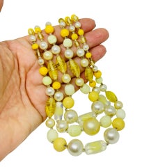 JAPAN signed vintage silver tone glass pearls beads designer necklace