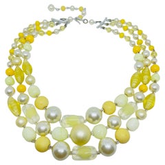 JAPAN signed vintage silver tone glass pearls beads designer necklace