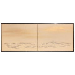 Japan Small Folding Two-Panel Furosaki Tea Screen "Contemporary Reeds"