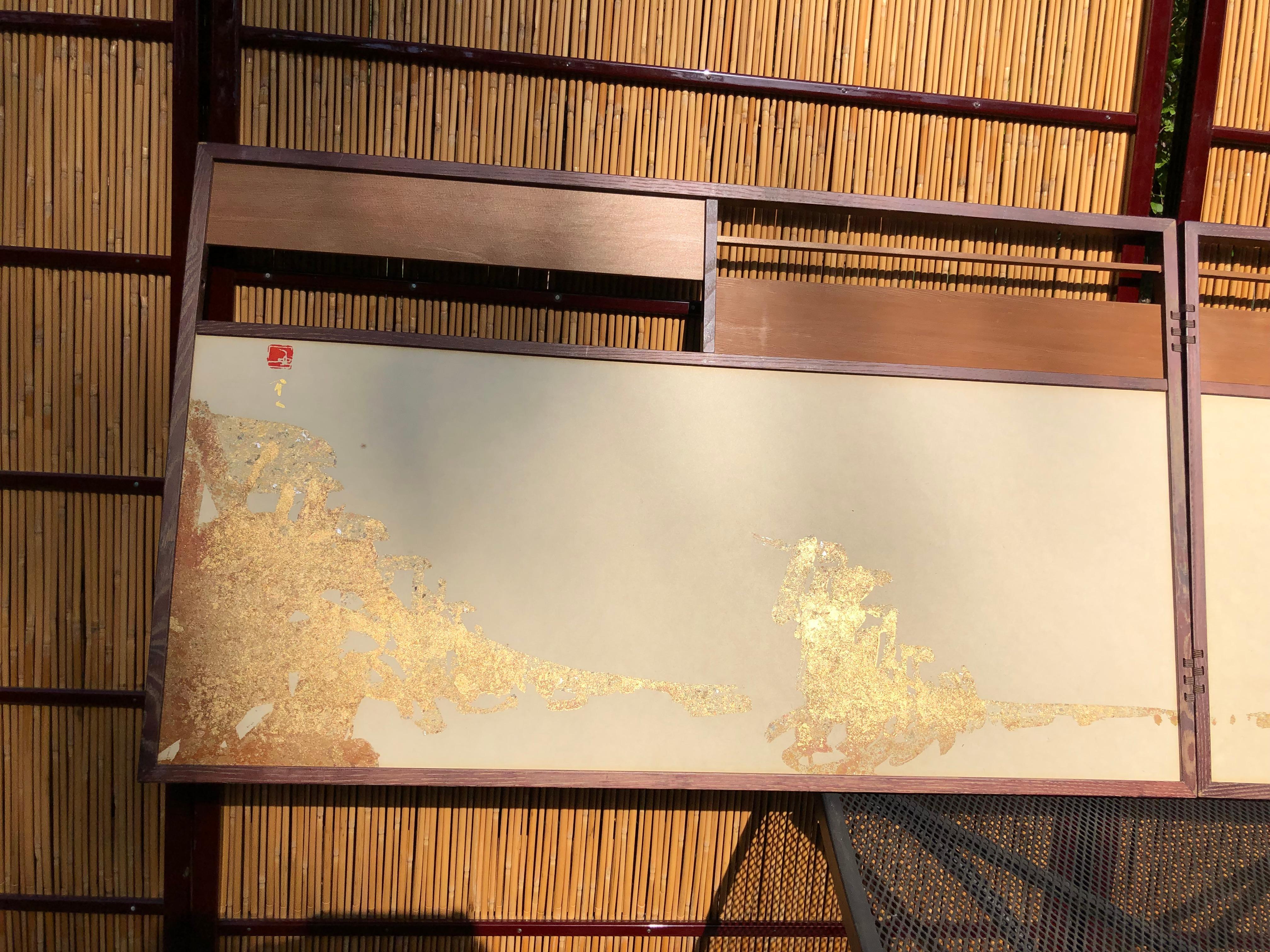 Showa Japan Small Gold Folding Two-Panel Tea Screen 