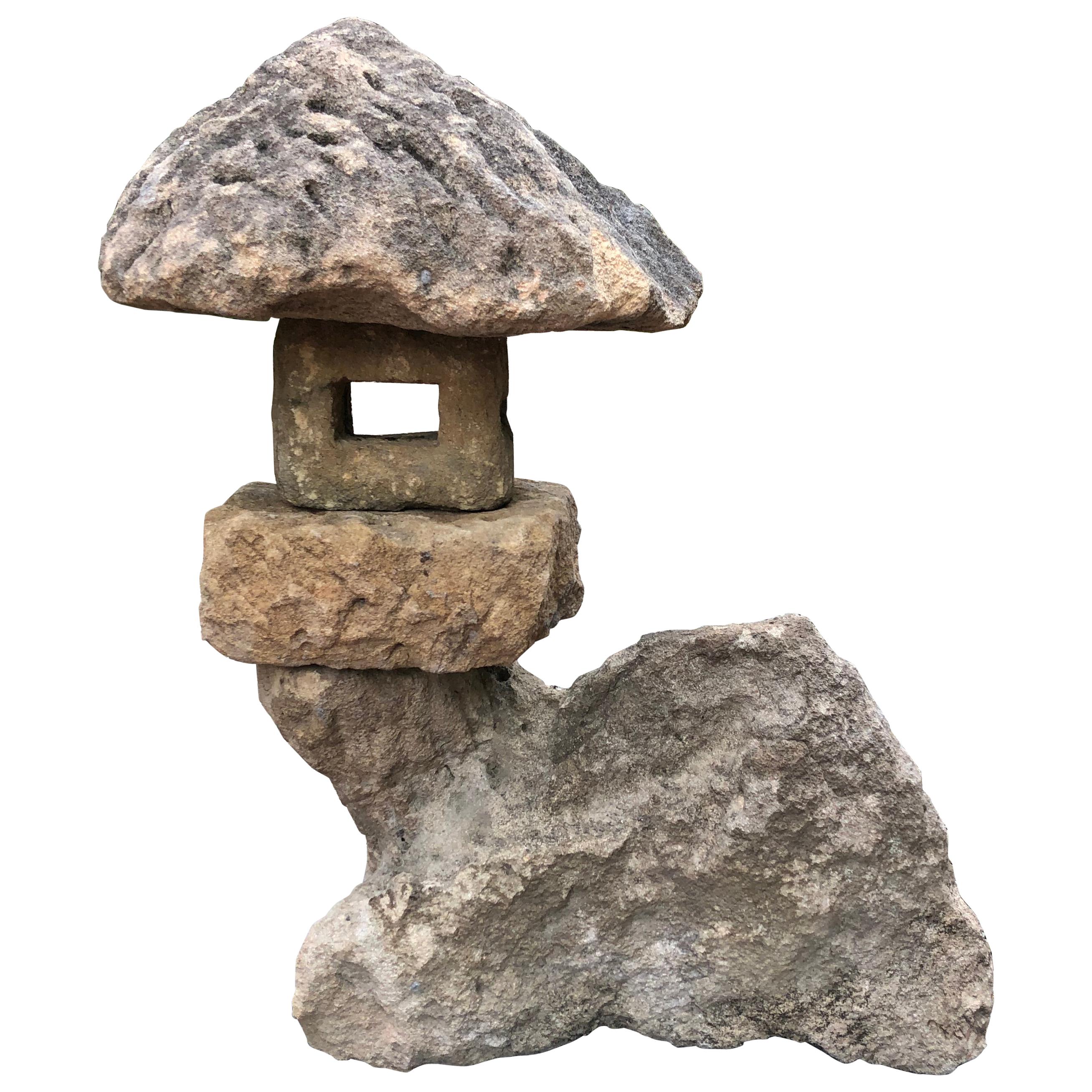 Japan "Spirit Mountain" Stone Lantern Hand Carved Organic Natural Style