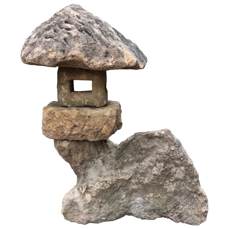 Japan "Spirit Mountain" Stone Lantern Hand Carved Organic Natural Style For Sale