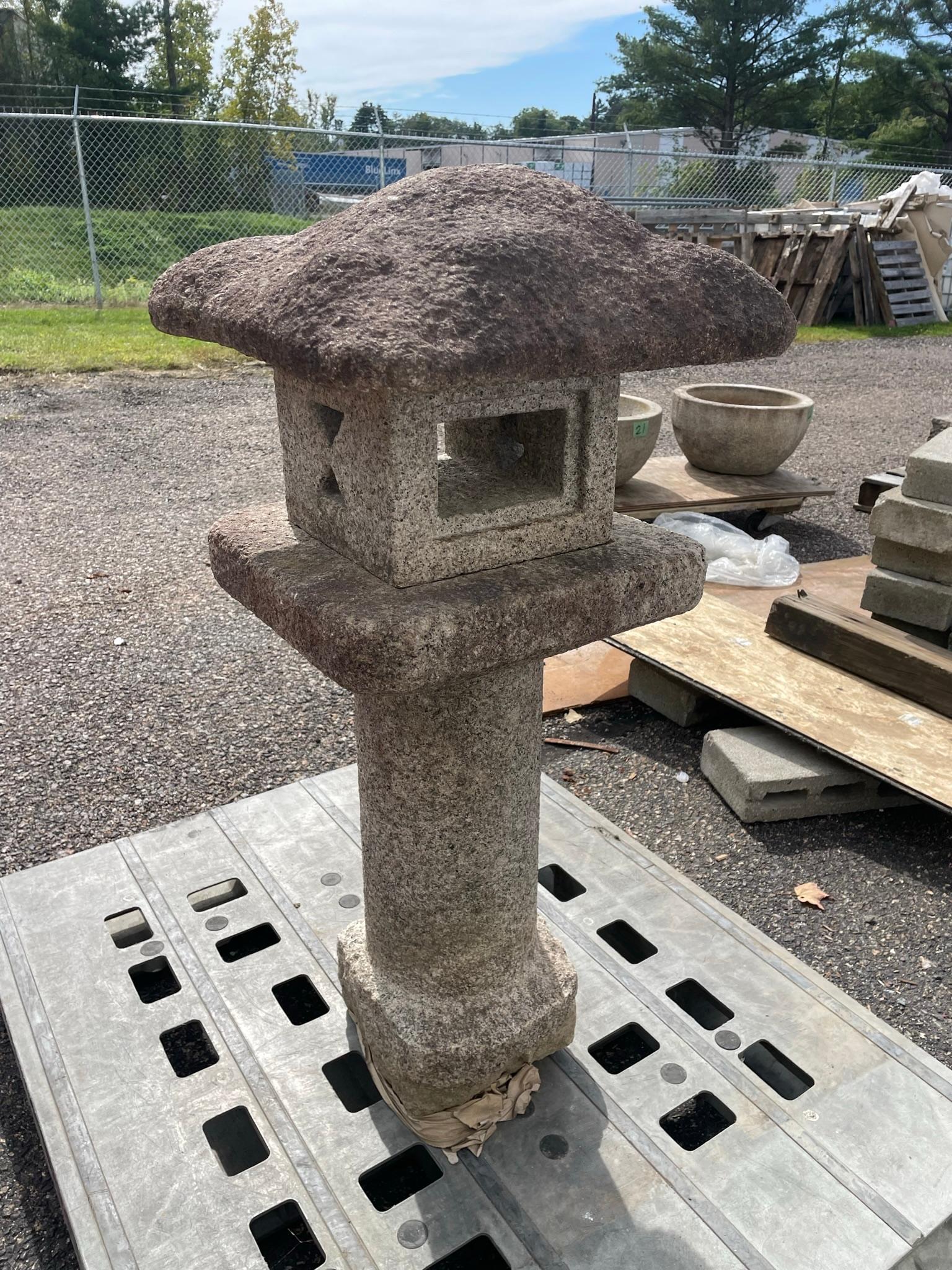 Taisho Japan Stone Hand Carved Classic Mountain Lantern