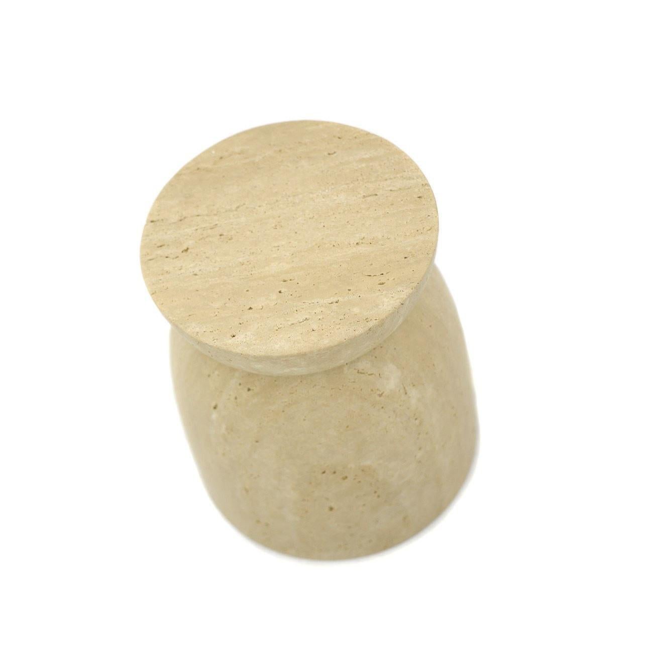 The Japan table is a personification of a cork, being perceptible in the first few seconds. The low stool or side table is made of travertine. It is an item of pure lines, where the natural elements is present.
Dimensions: width 33 cm diameter x