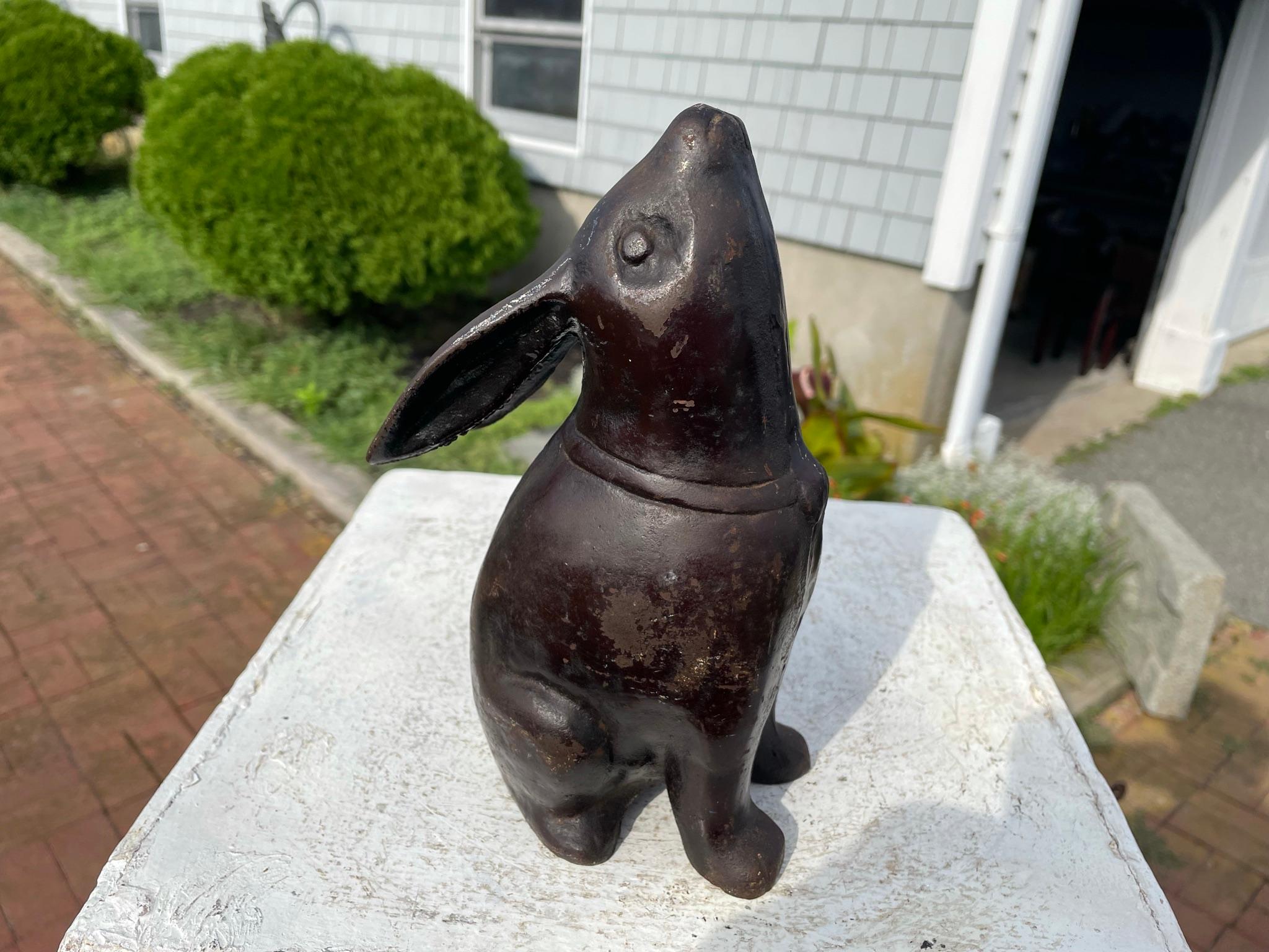 Japan Tall 1920s Bronze Garden Rabbit “Moon Gazing