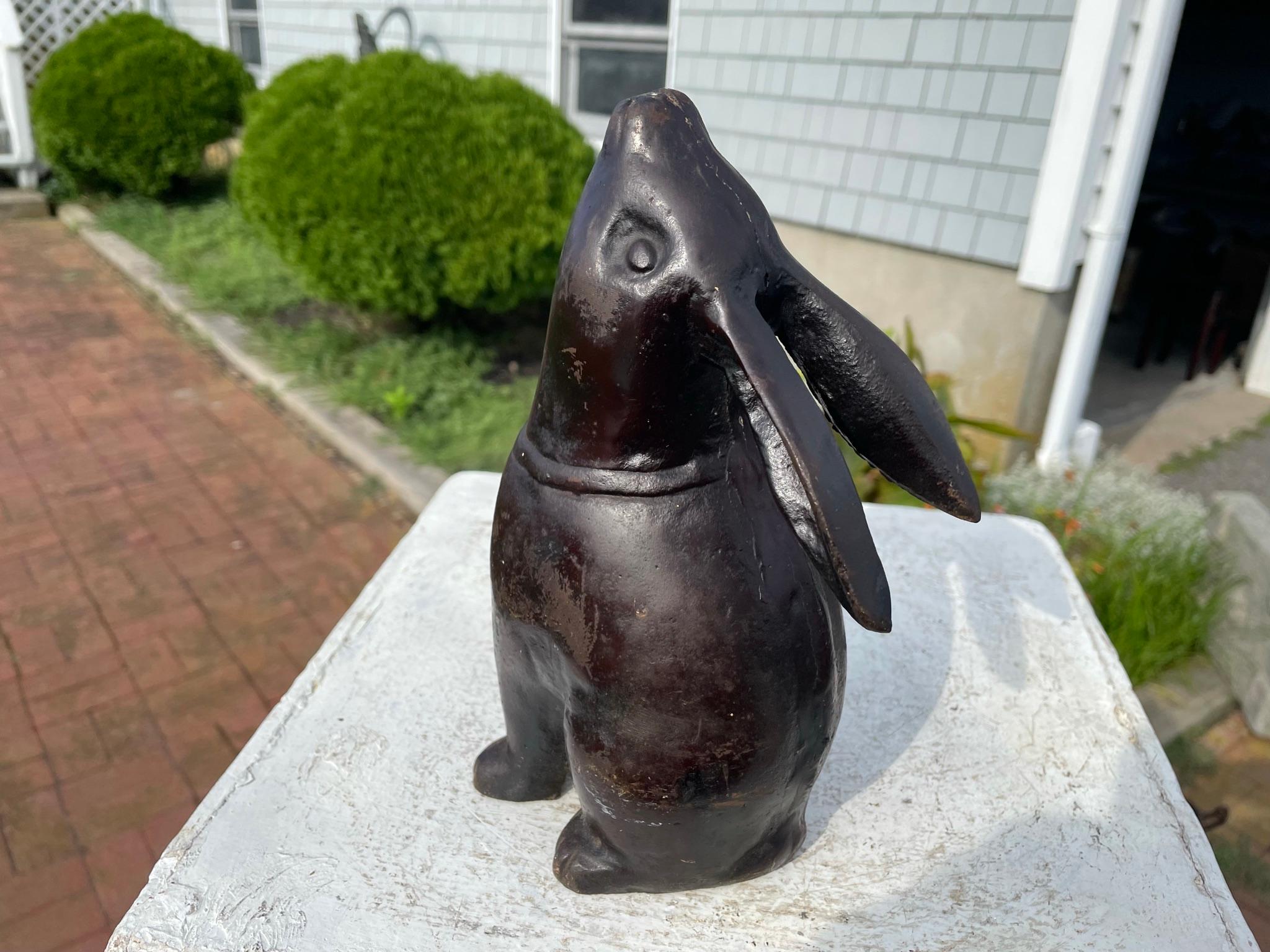Japan Tall 1920s Bronze Garden Rabbit “Moon Gazing