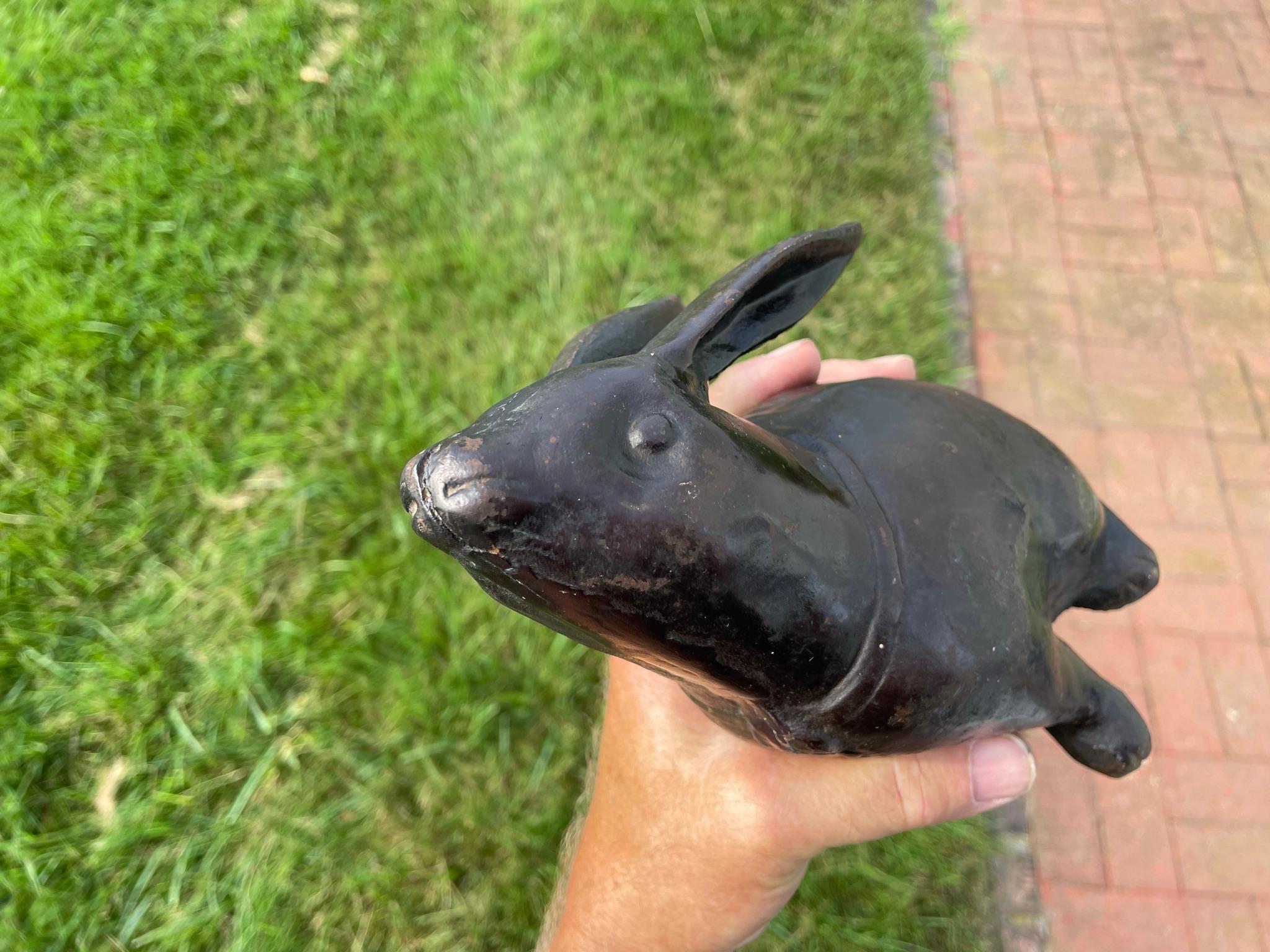 Japan Tall 1920s Bronze Garden Rabbit “Moon Gazing