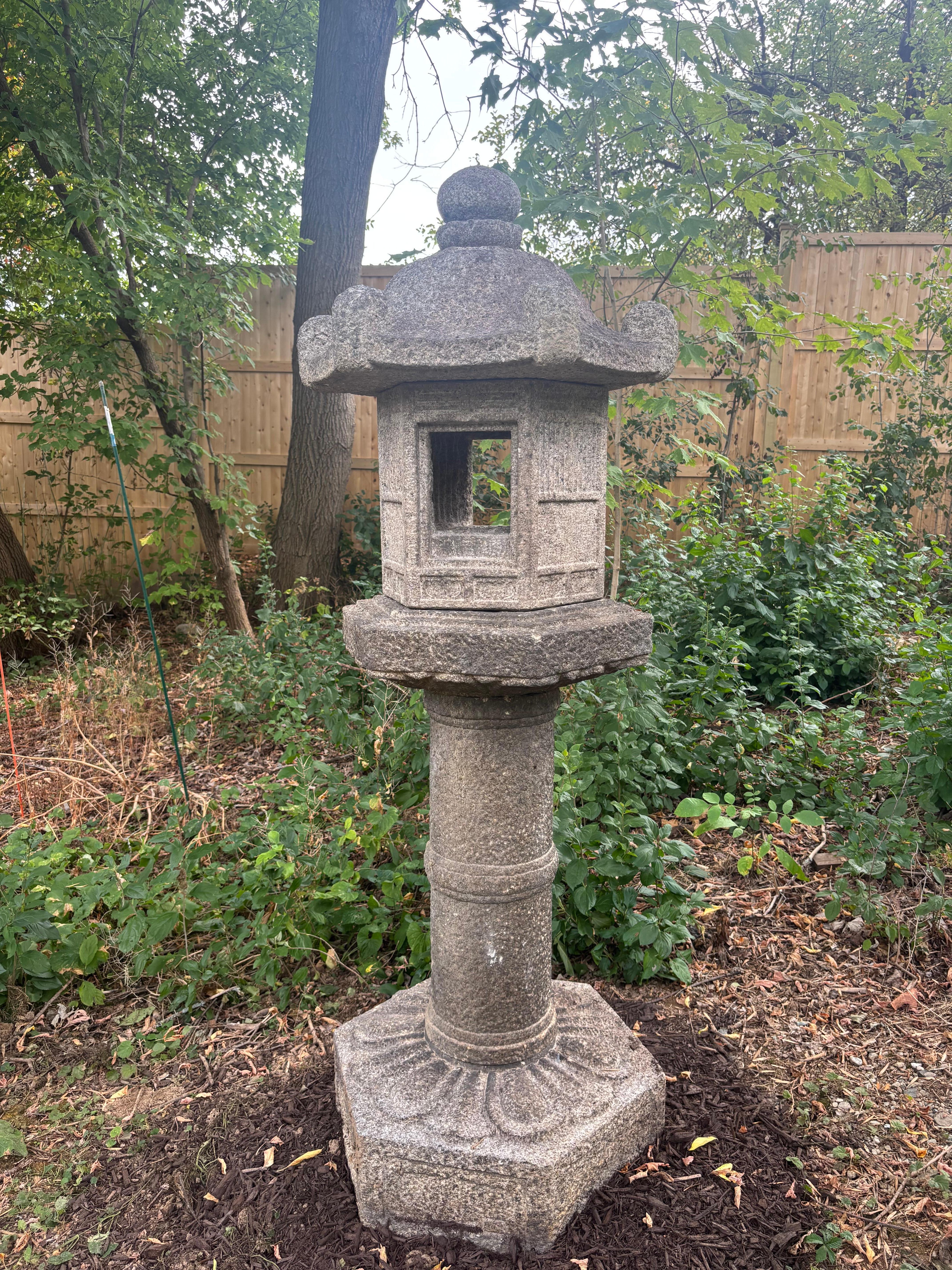Japanese Japan Tall Antique Classic Edo Period Kasuga Stone Lantern For Sale