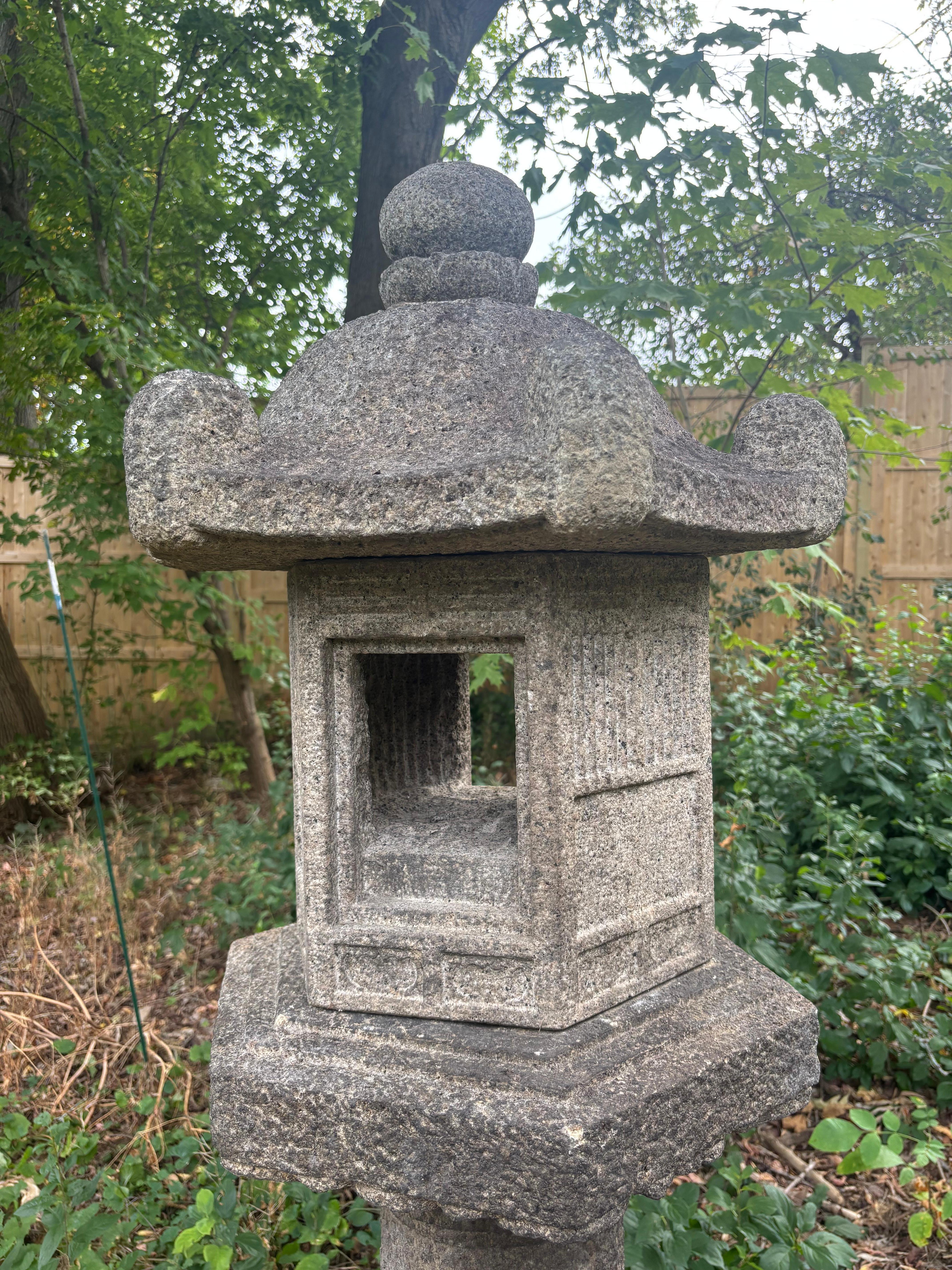 Hand-Carved Japan Tall Antique Classic Edo Period Kasuga Stone Lantern For Sale