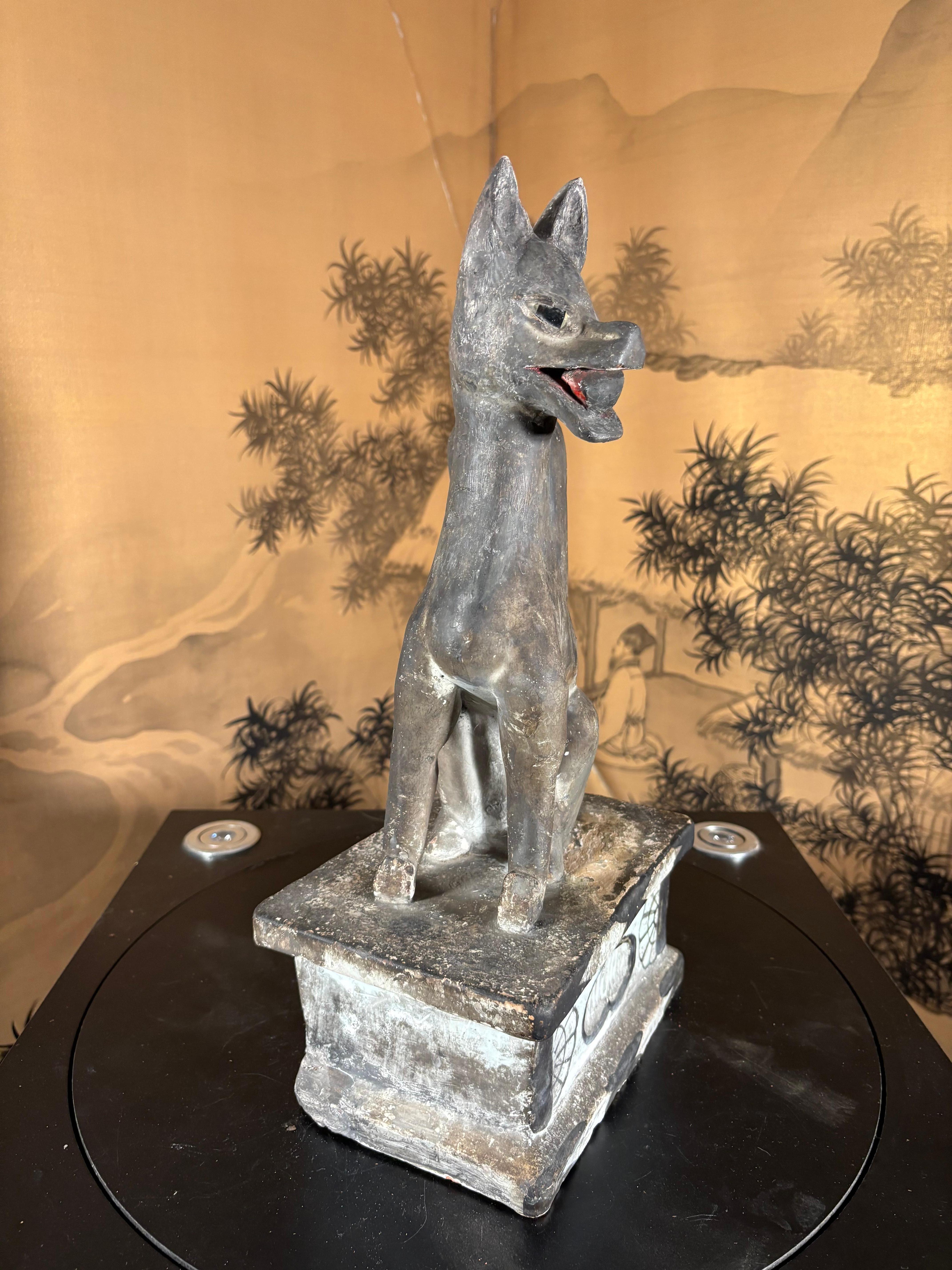 Terracotta Giappone Alto Antico Inari Kitsune Volpe Artigianale Con Occhi Di Vetro  Santuario di Inari in vendita