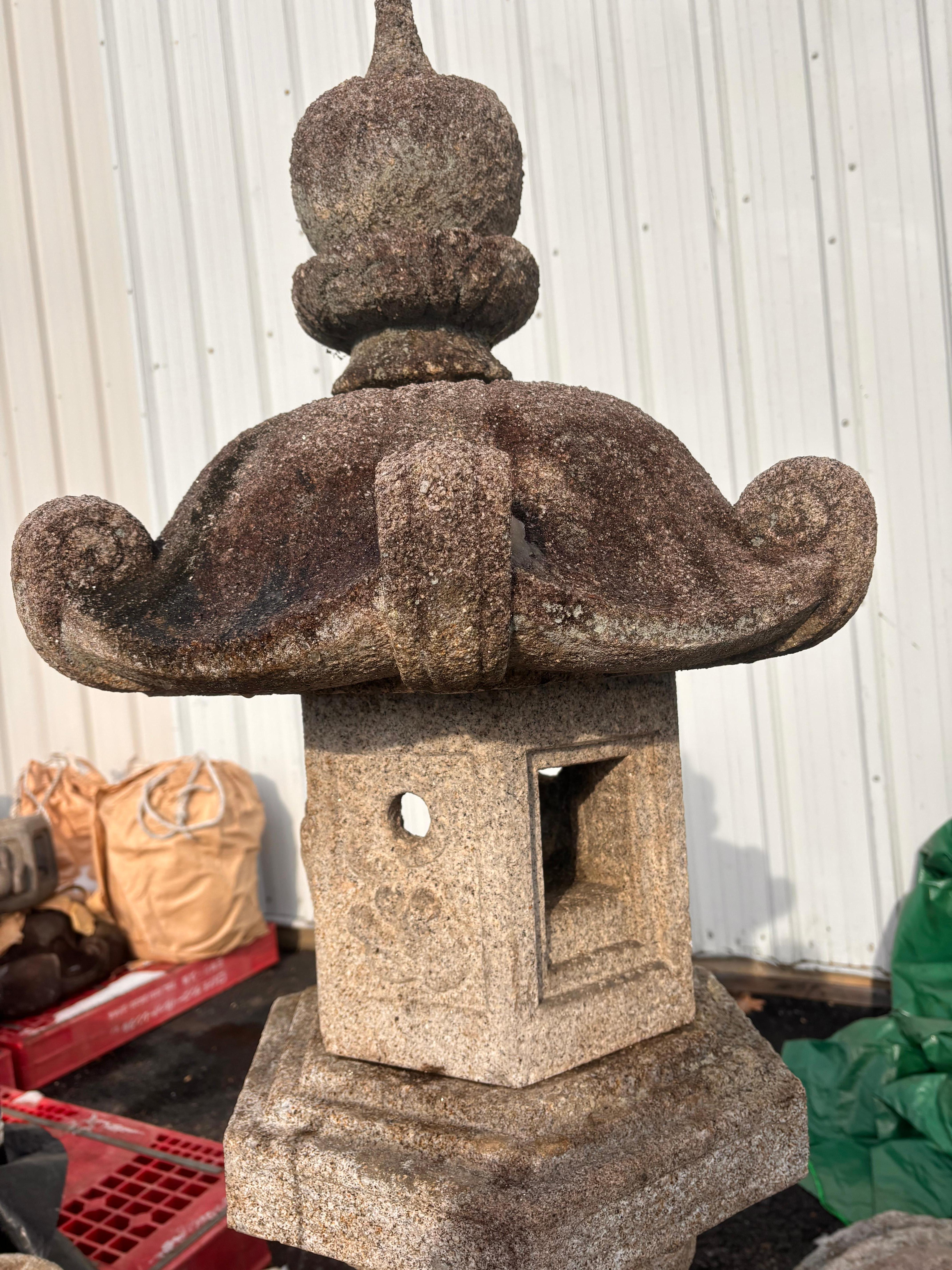 Meiji Japan Tall Antique Kasuga Stone Lantern For Sale