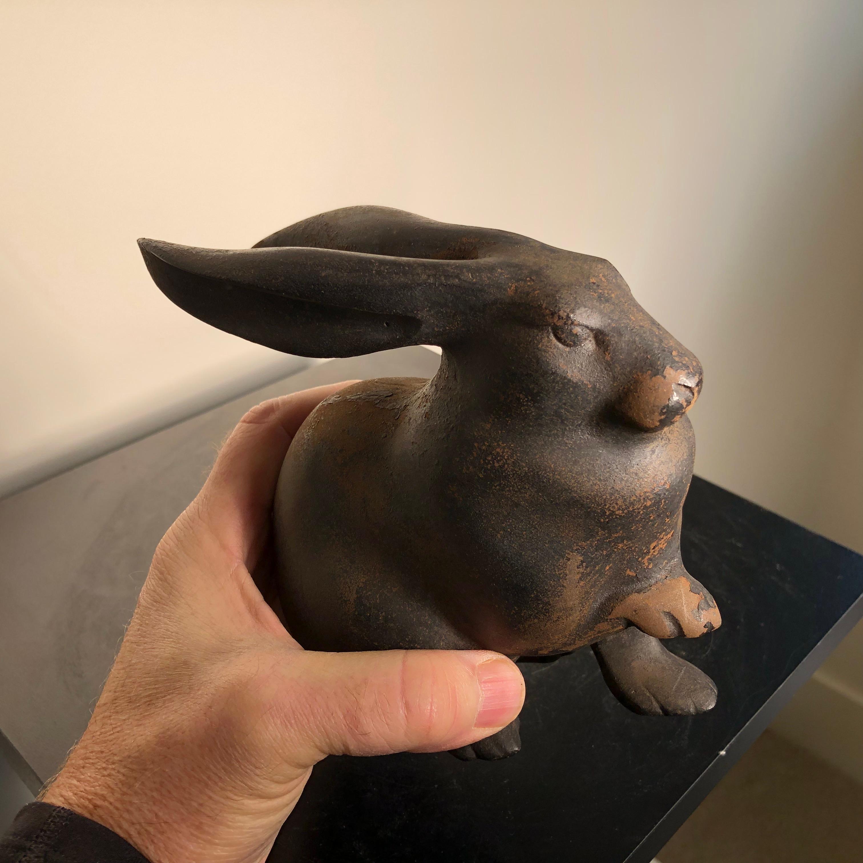 Japan Tall Elegant Antique Bronze Rabbit Usagi Unusual Paw, Well Sculpted & Box 2