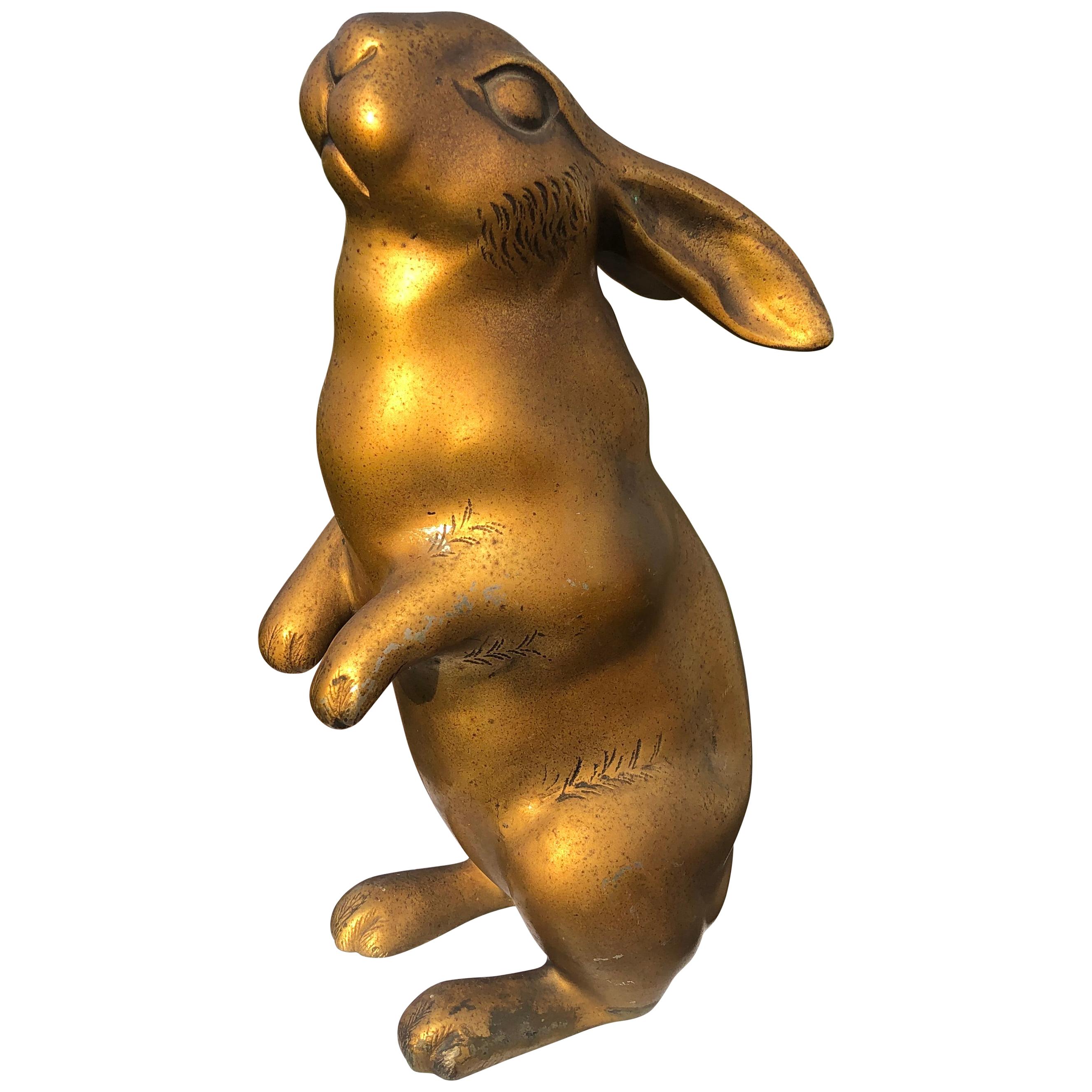 Japan Tall Gold Gilt Bronze "Moon Gazing" Rabbit