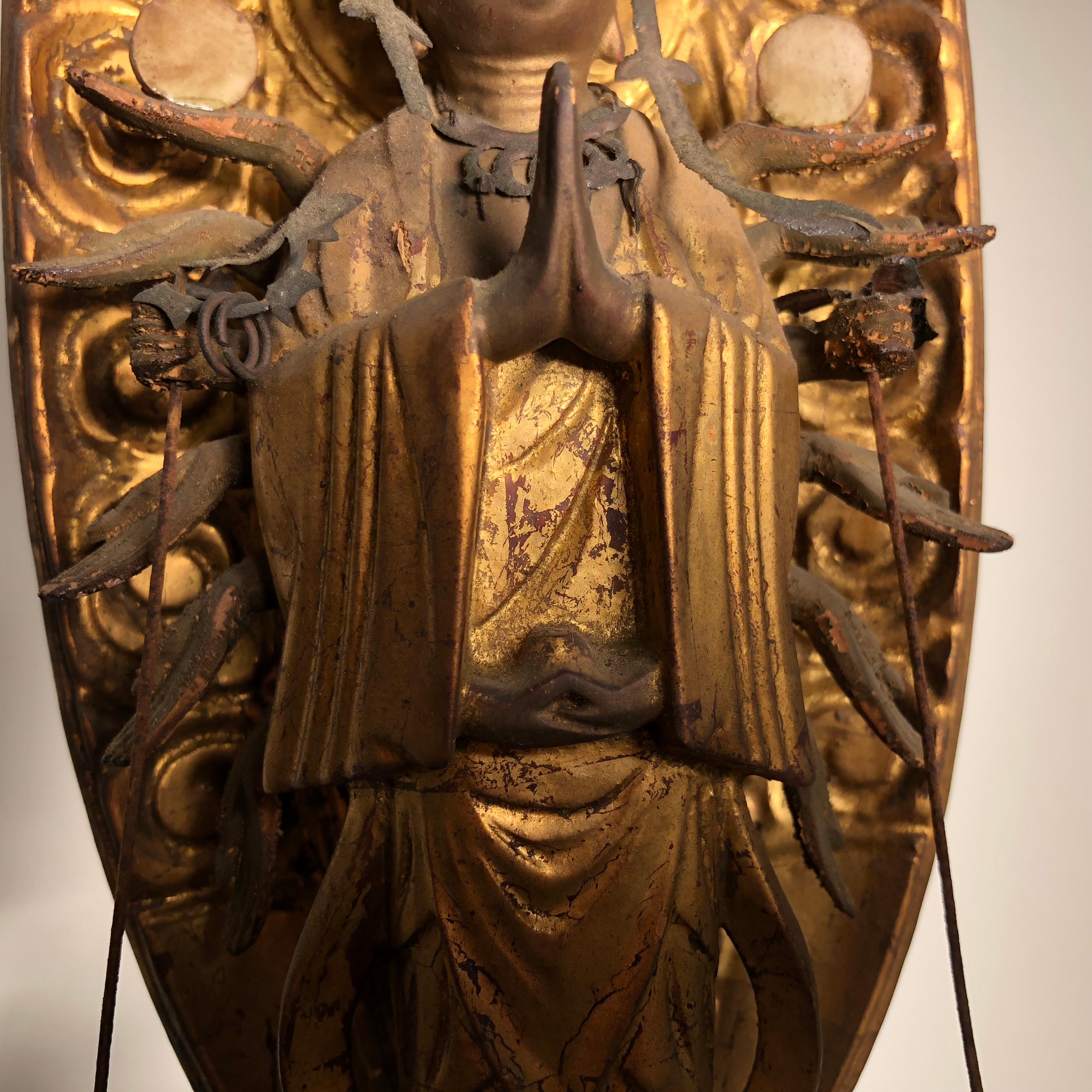 20th Century Japan Tall Gold Gilt Ten-Arm Protection Kanon Guan Yin, Rare Find