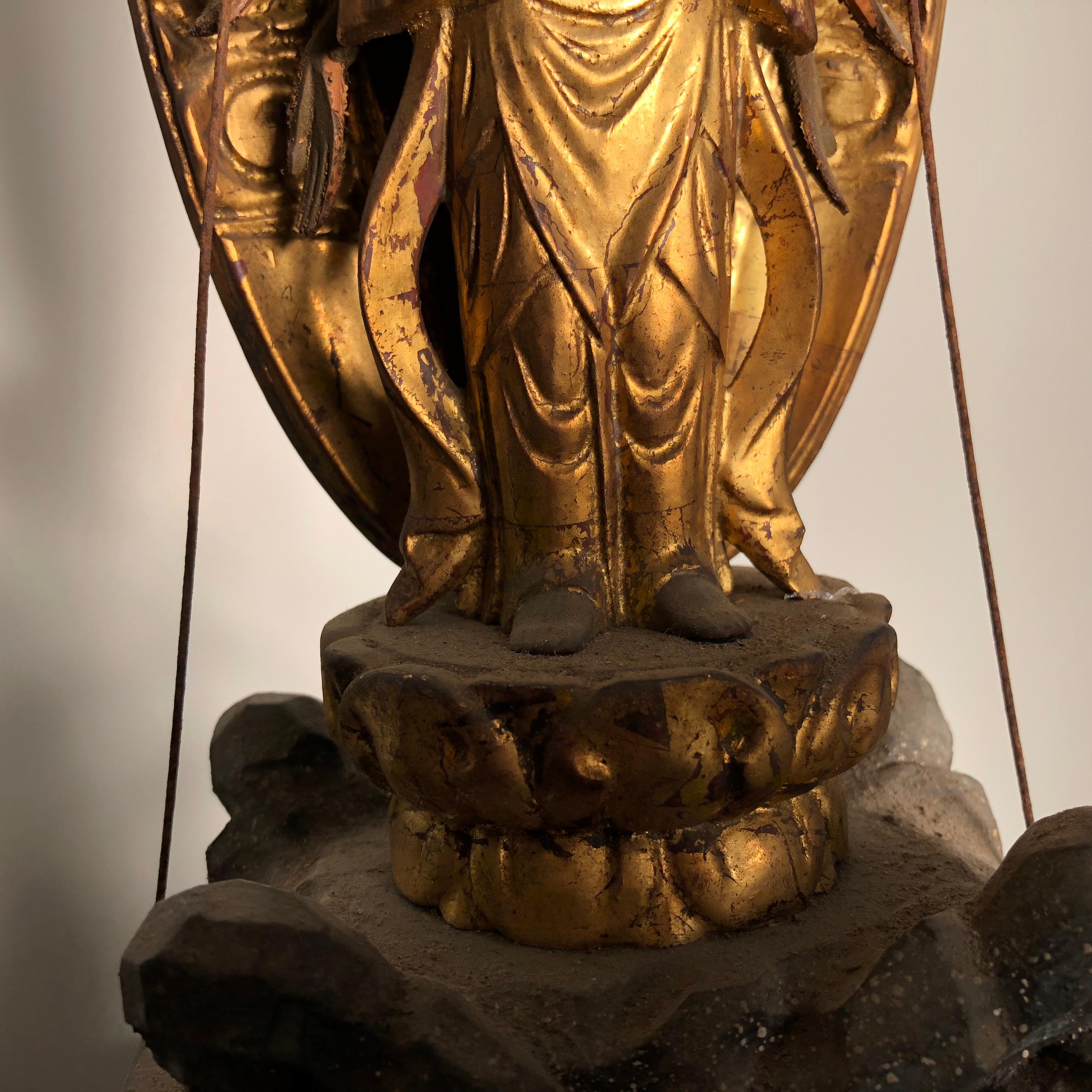 Wood Japan Tall Gold Gilt Ten-Arm Protection Kanon Guan Yin, Rare Find