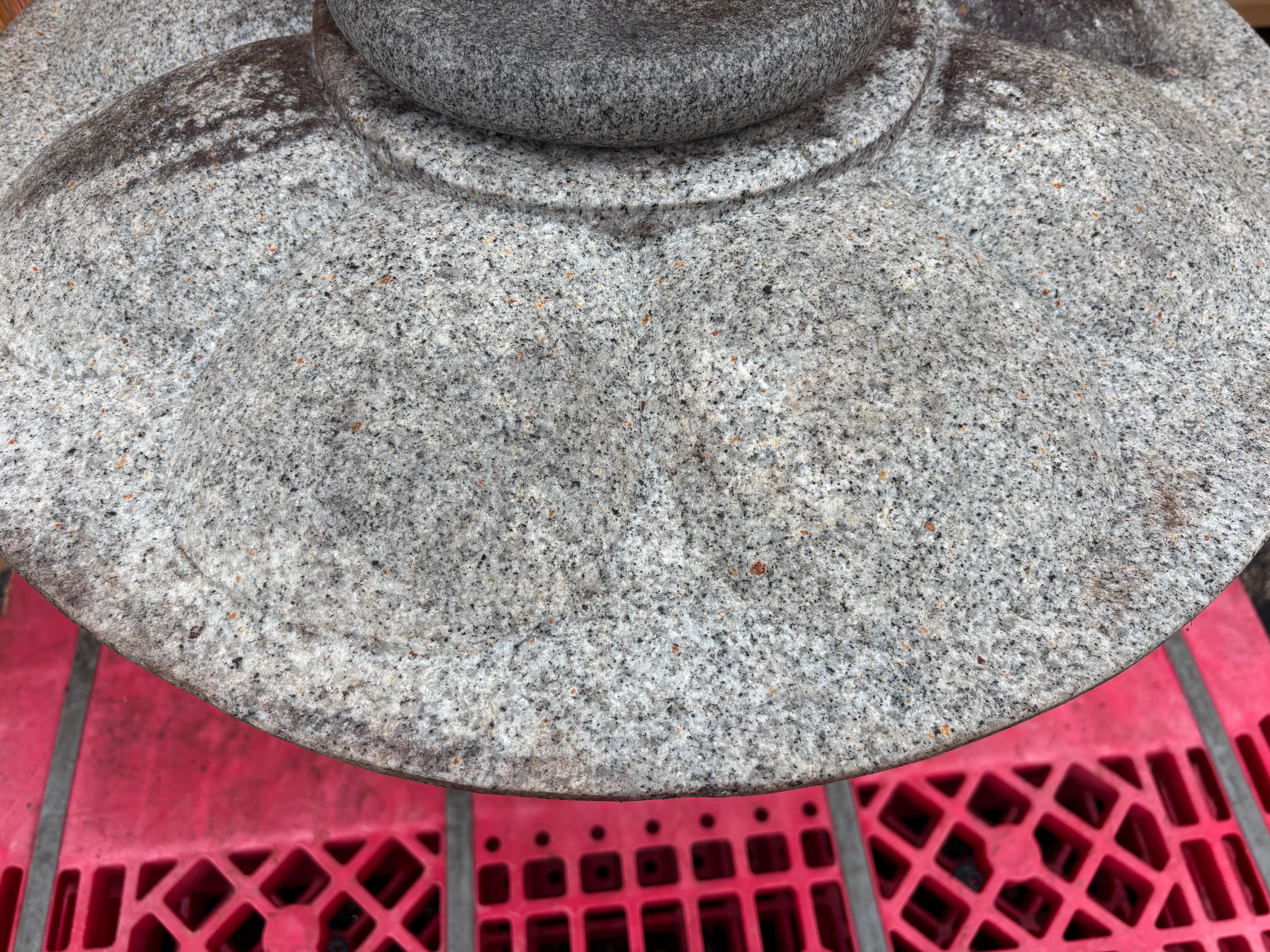 Japan Tall Granite Stone Round Top Yukimi Lantern With Special Trellis Carvings For Sale 5