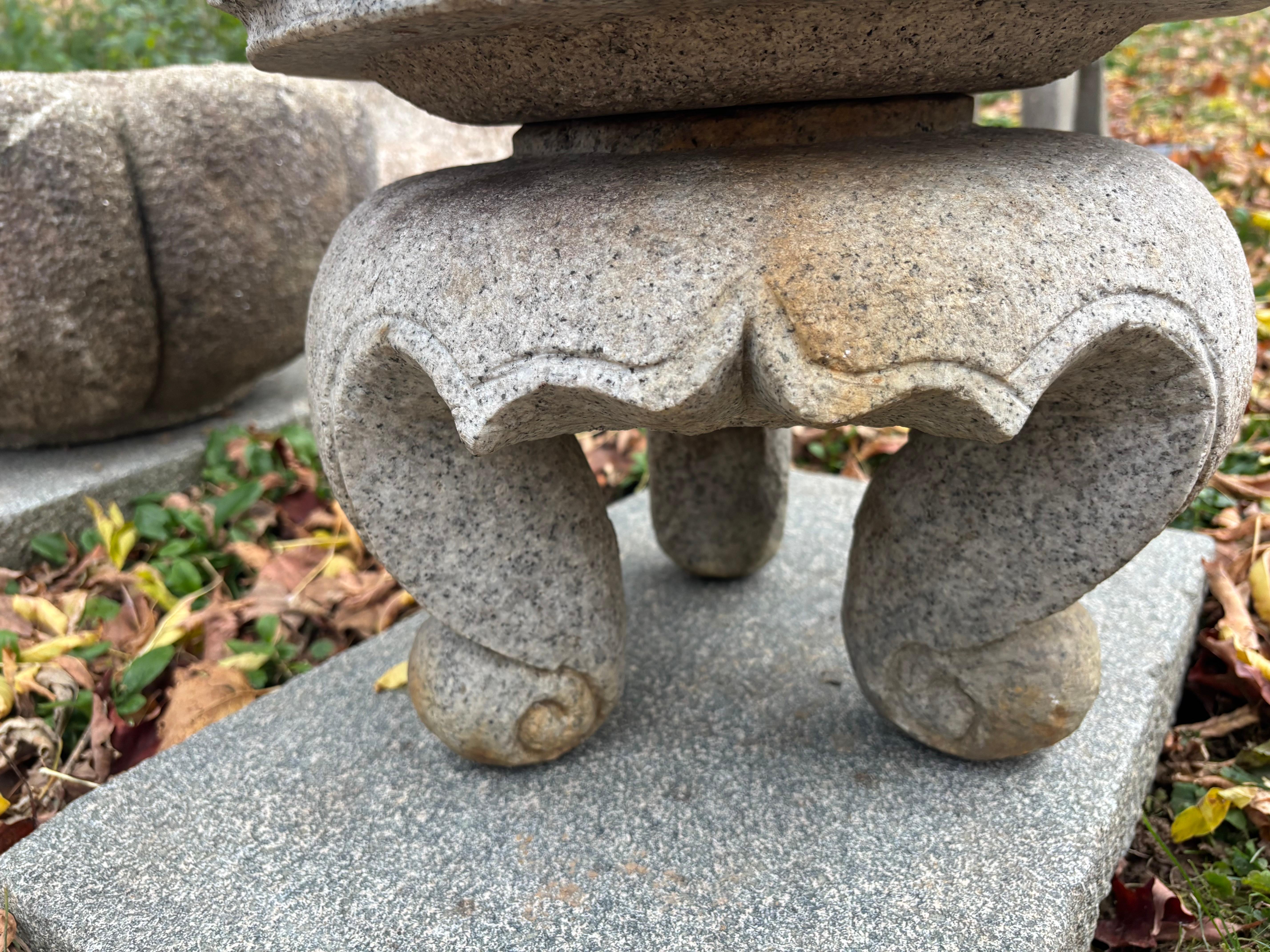 Japan Tall Granite Stone Round Top Yukimi Lantern With Special Trellis Carvings For Sale 1