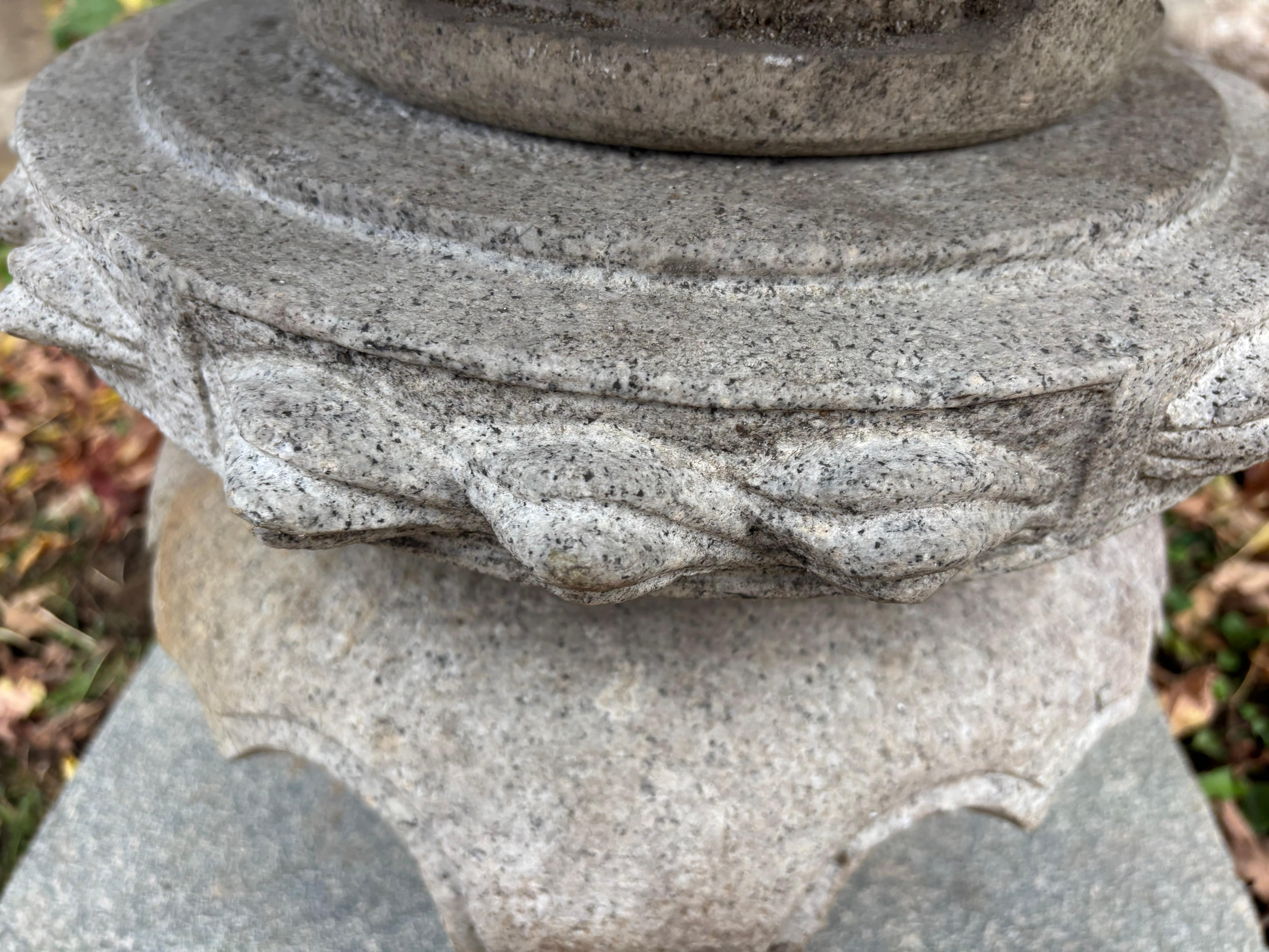 Japan Tall Granite Stone Round Top Yukimi Lantern With Special Trellis Carvings For Sale 2