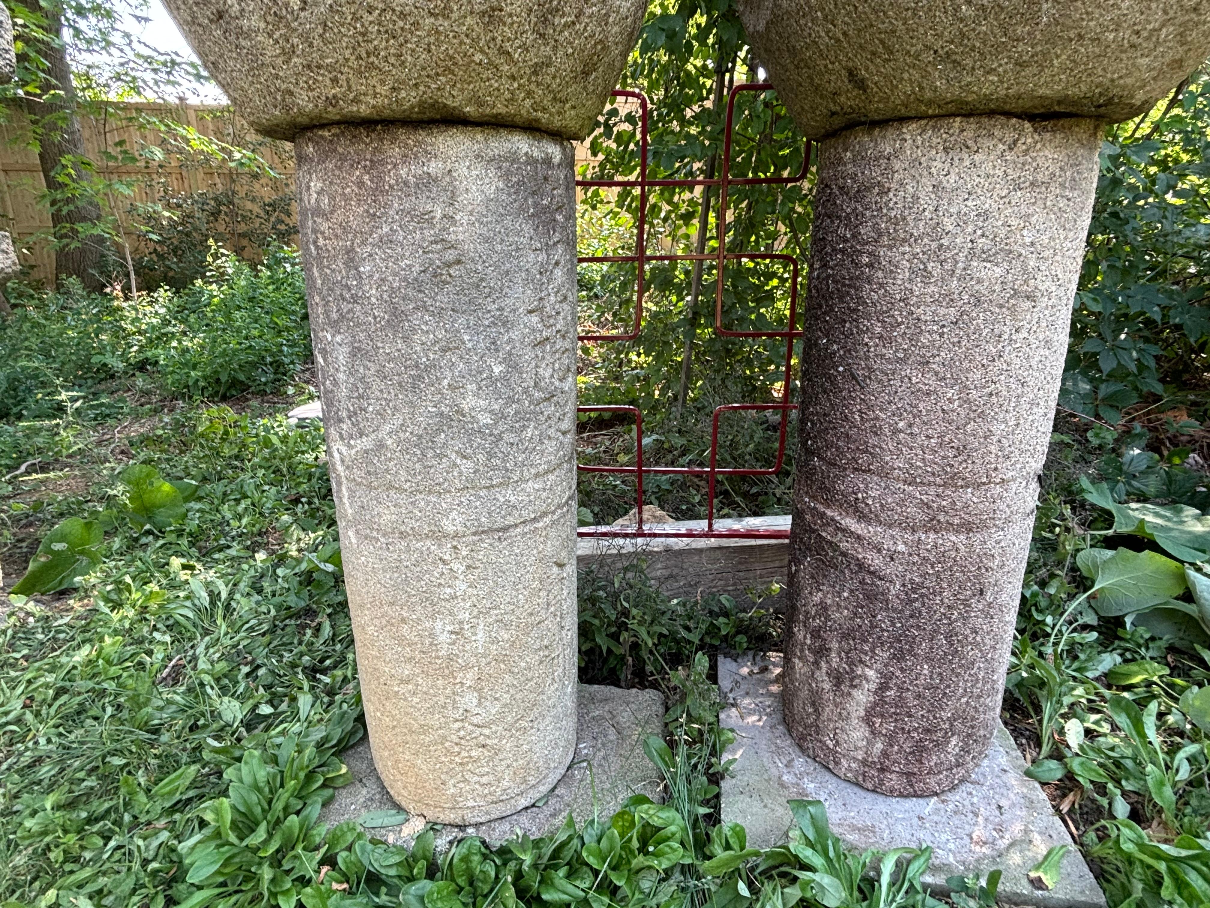 Japan Tall Pair Round Antique Stone Water Basin Planters , 44 Inches For Sale 2